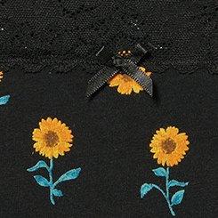 Plus Size Cotton Mid-Rise Lace Trim Cheeky Panty, STEM SUNFLOWERS FLORAL BLACK, swatch