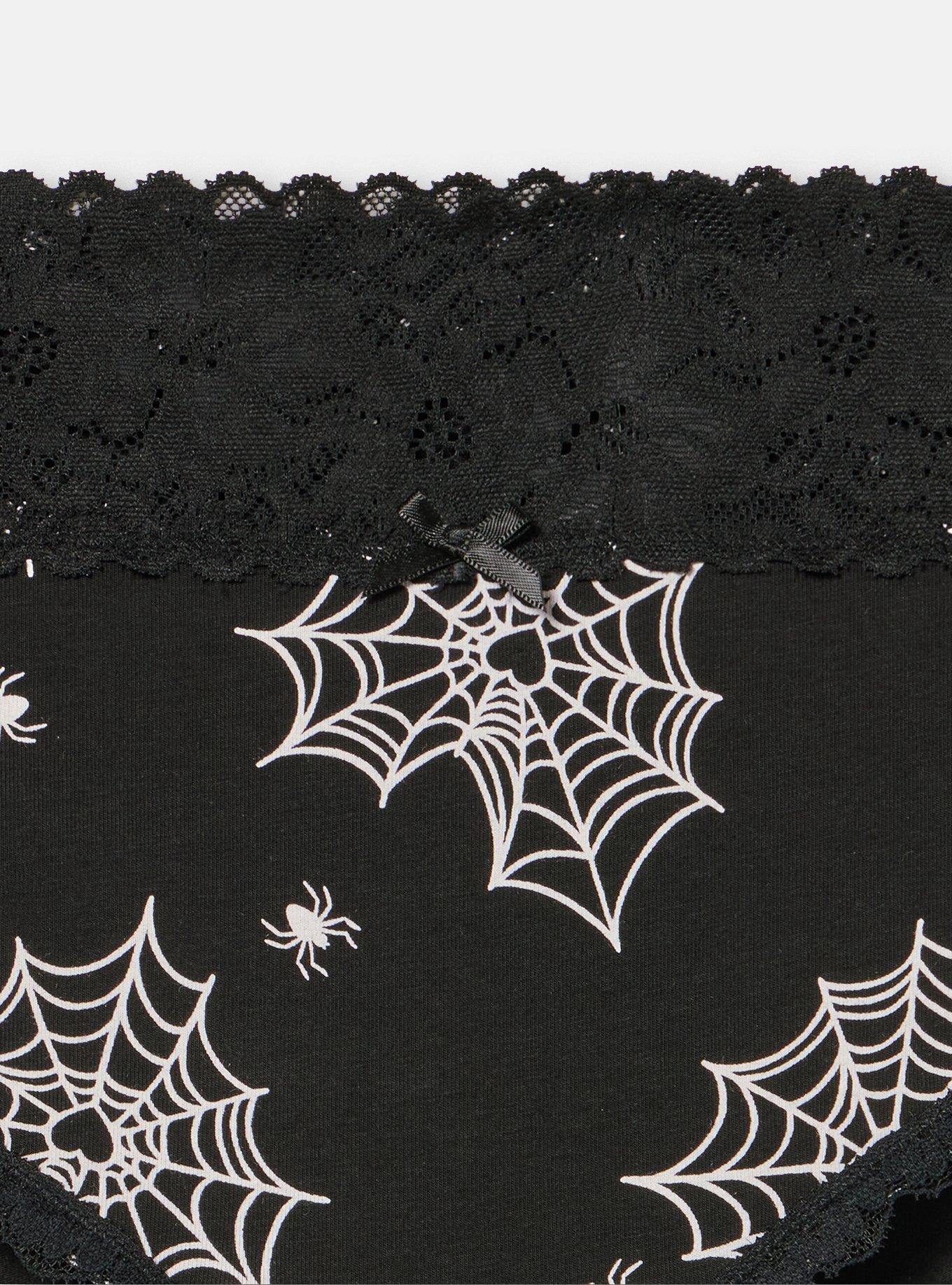 Cotton Mid-Rise Cheeky Lace Trim Panty, LOVE WEBS BLACK, alternate