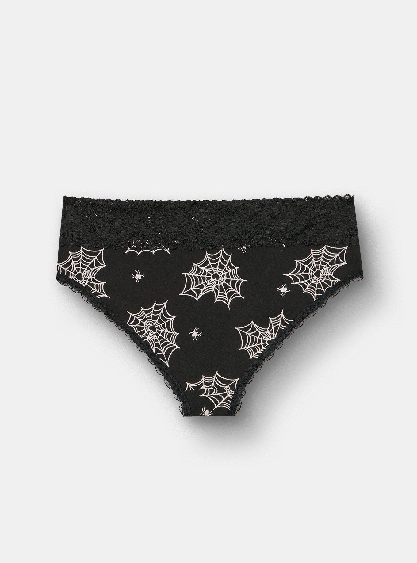 Cotton Mid-Rise Cheeky Lace Trim Panty, LOVE WEBS BLACK, alternate