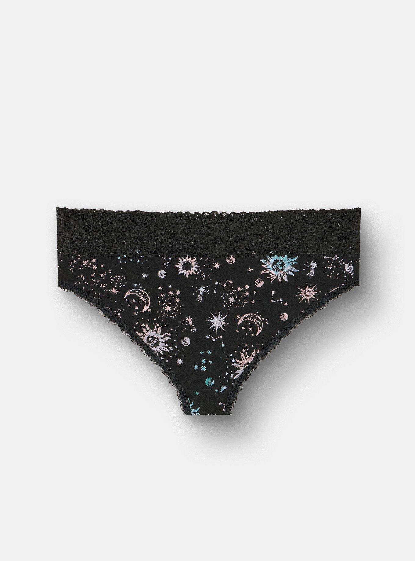 Plus Size Cotton Mid-Rise Lace Trim Cheeky Panty, CELESTIAL SKY BLACK, alternate
