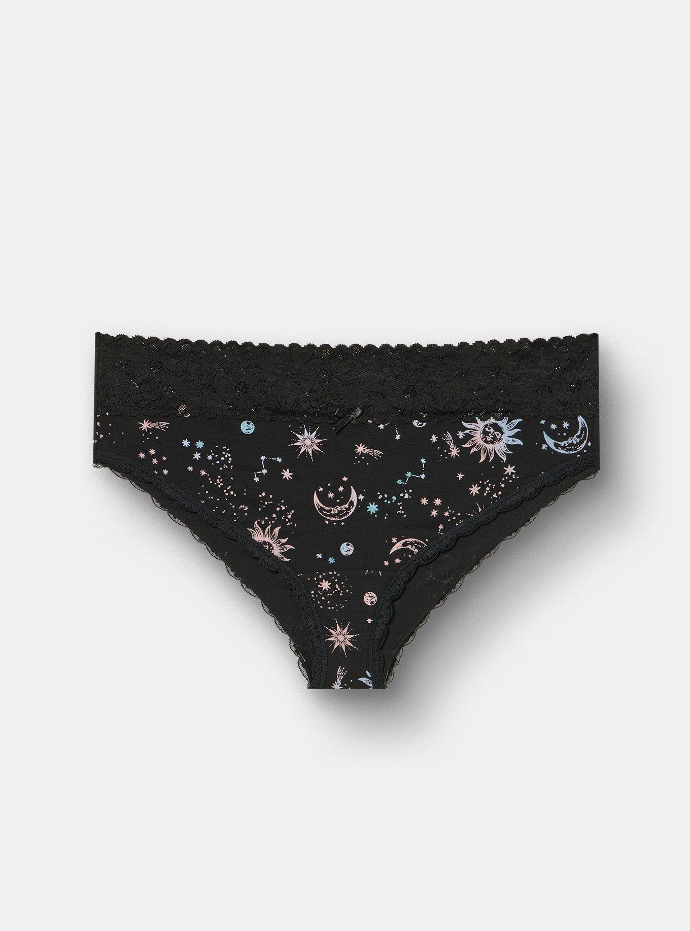 Plus Size Cotton Mid-Rise Lace Trim Cheeky Panty, CELESTIAL SKY BLACK, hi-res