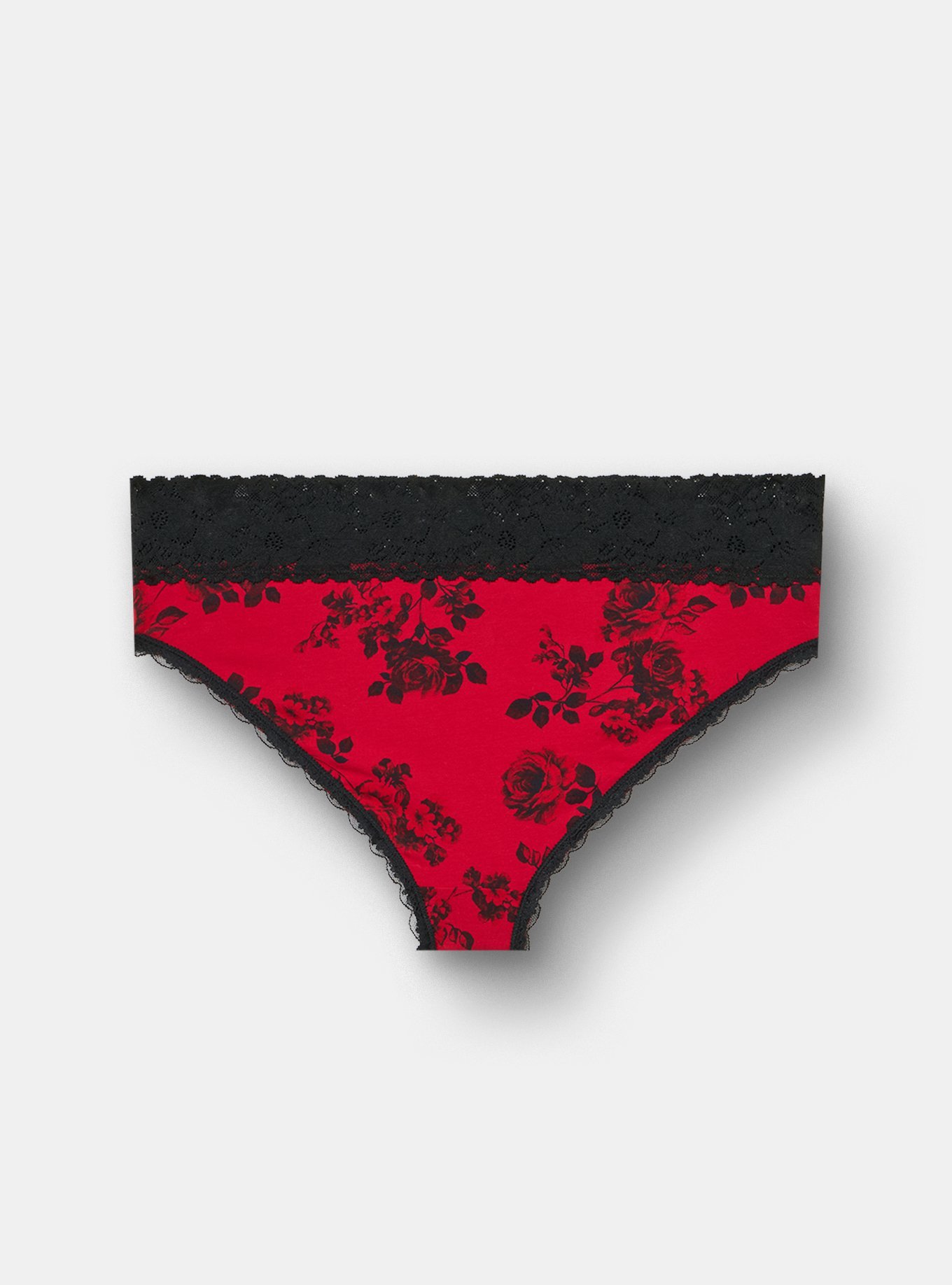 Cotton Mid-Rise Cheeky Lace Trim Panty, ROSETTA FLORAL RED, alternate
