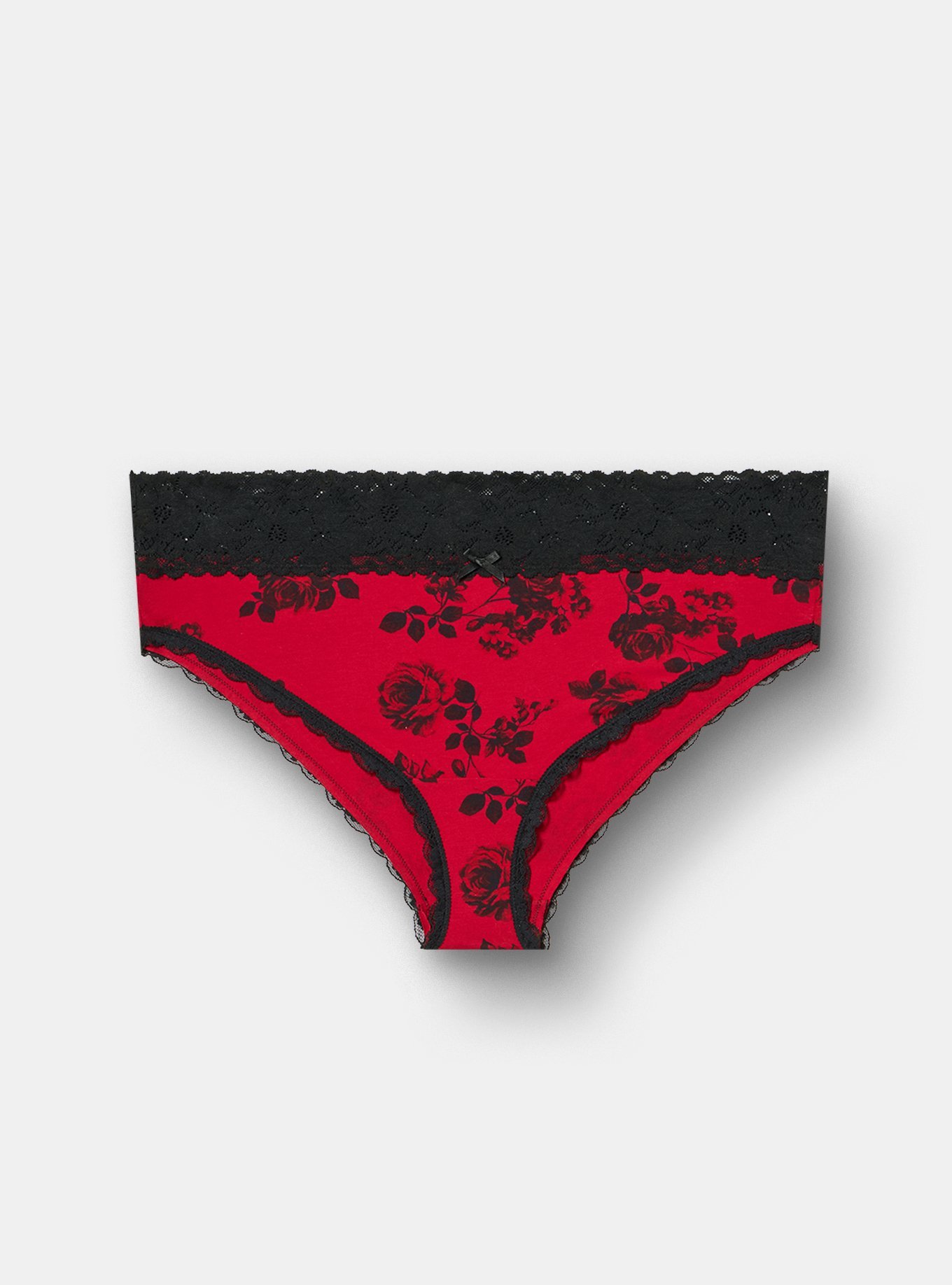 Cotton Mid-Rise Cheeky Lace Trim Panty, ROSETTA FLORAL RED, hi-res