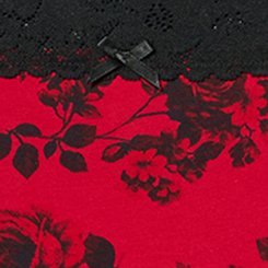 Cotton Mid-Rise Cheeky Lace Trim Panty, ROSETTA FLORAL RED, swatch