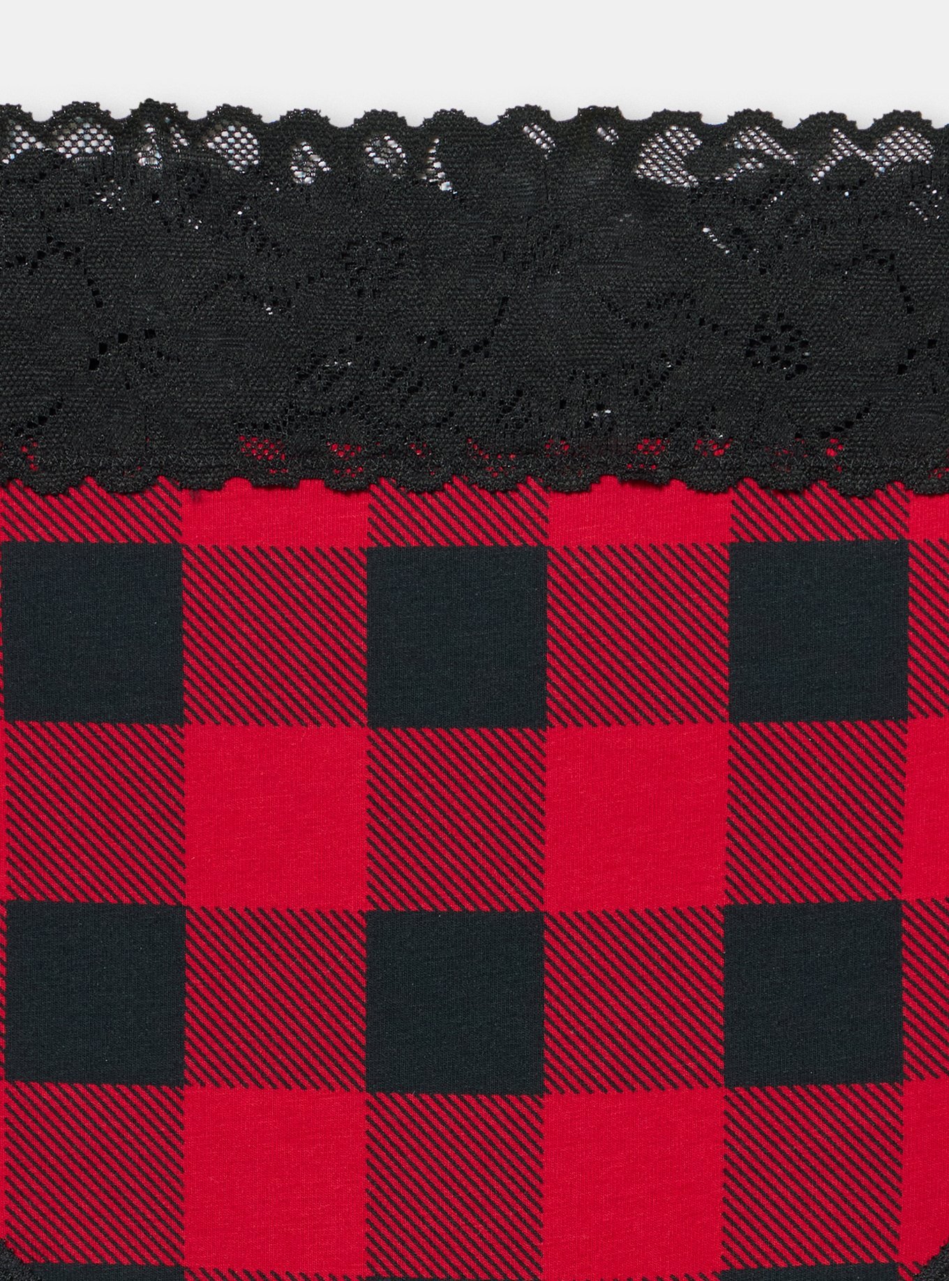Cotton Mid-Rise Cheeky Lace Trim Panty, BUFFALO PLAID RED, alternate