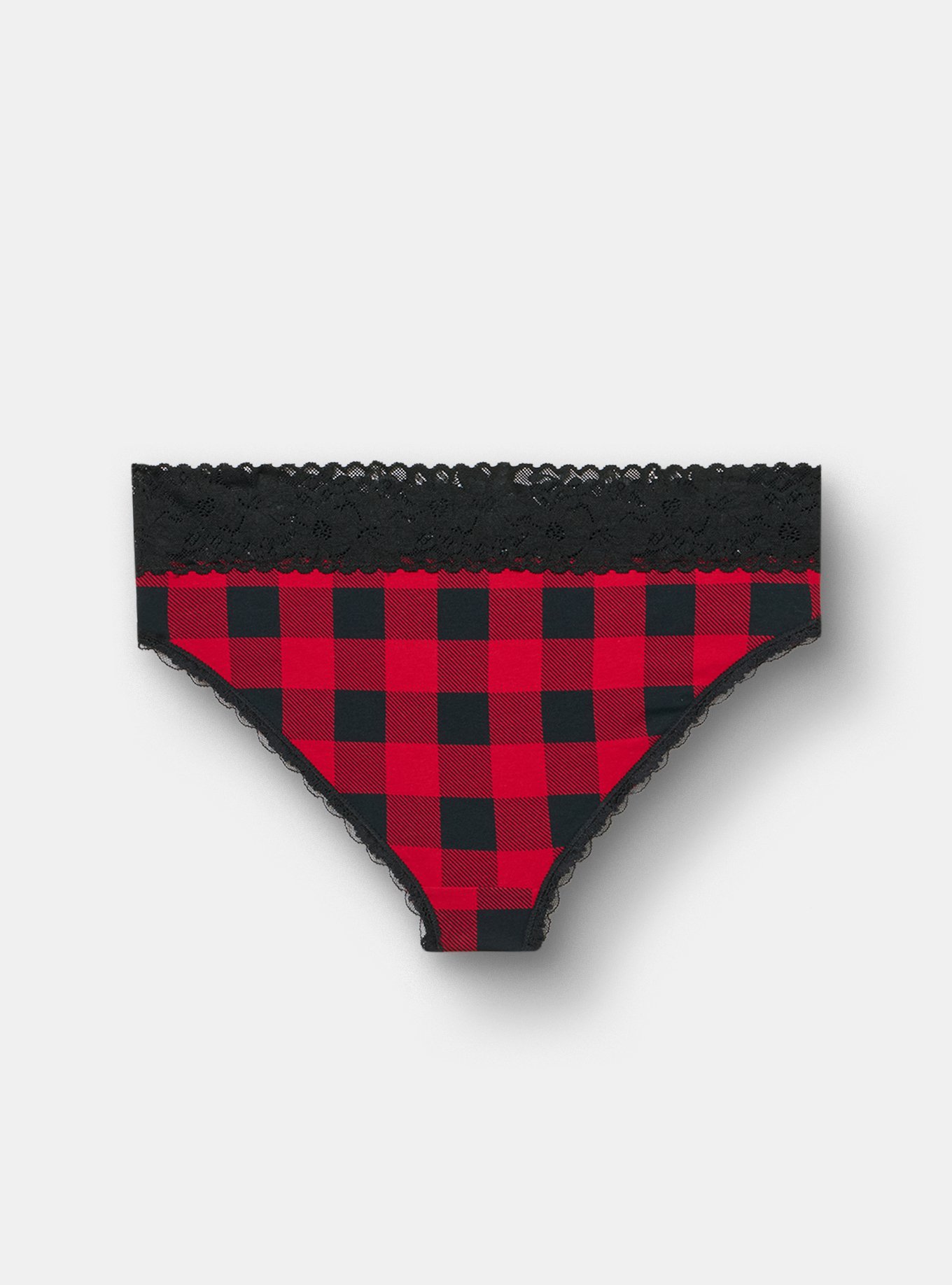 Cotton Mid-Rise Cheeky Lace Trim Panty, BUFFALO PLAID RED, alternate