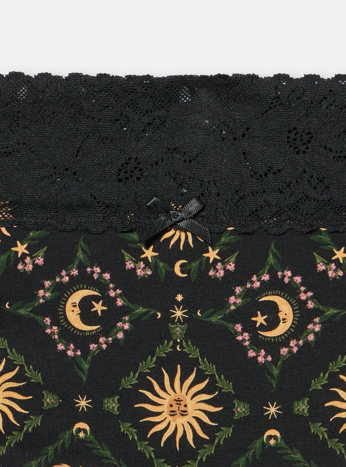 Plus Size Cotton Mid-Rise Cheeky Lace Trim Panty, STELLA CELESTIAL BLACK, alternate