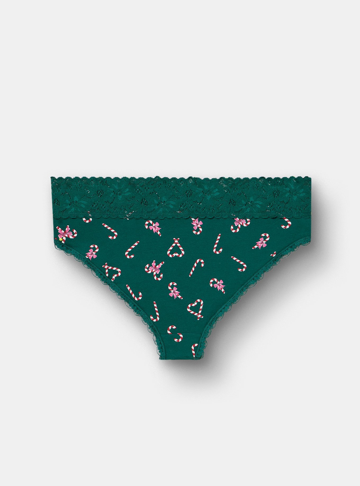 Cotton Mid-Rise Cheeky Lace Trim Panty, CANDY CANE LANE GREEN, alternate
