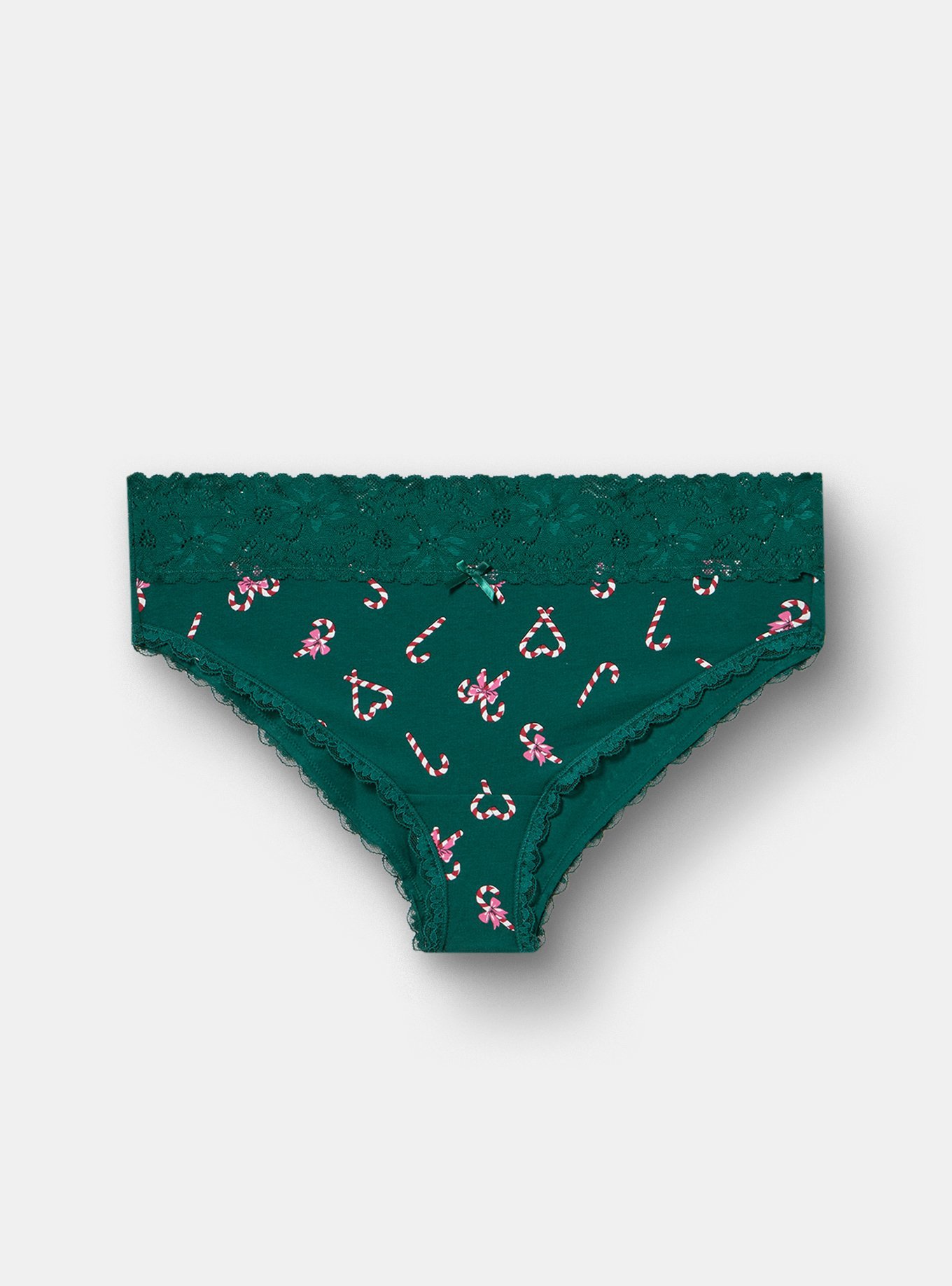 Cotton Mid-Rise Cheeky Lace Trim Panty, CANDY CANE LANE GREEN, hi-res
