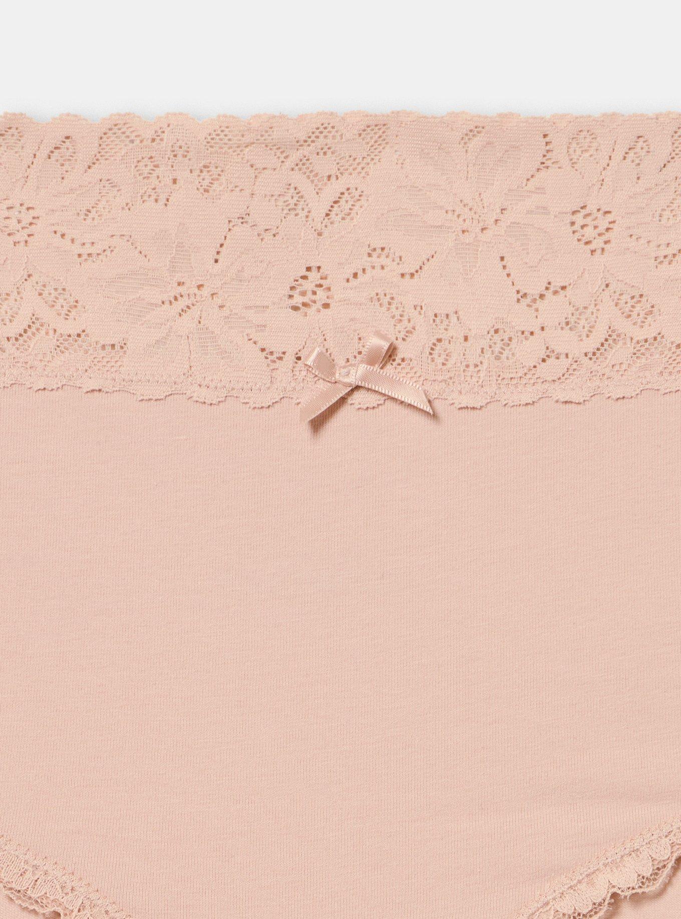 Plus Size Cotton Mid-Rise Lace Trim Brief Panty, ROSE DUST, alternate