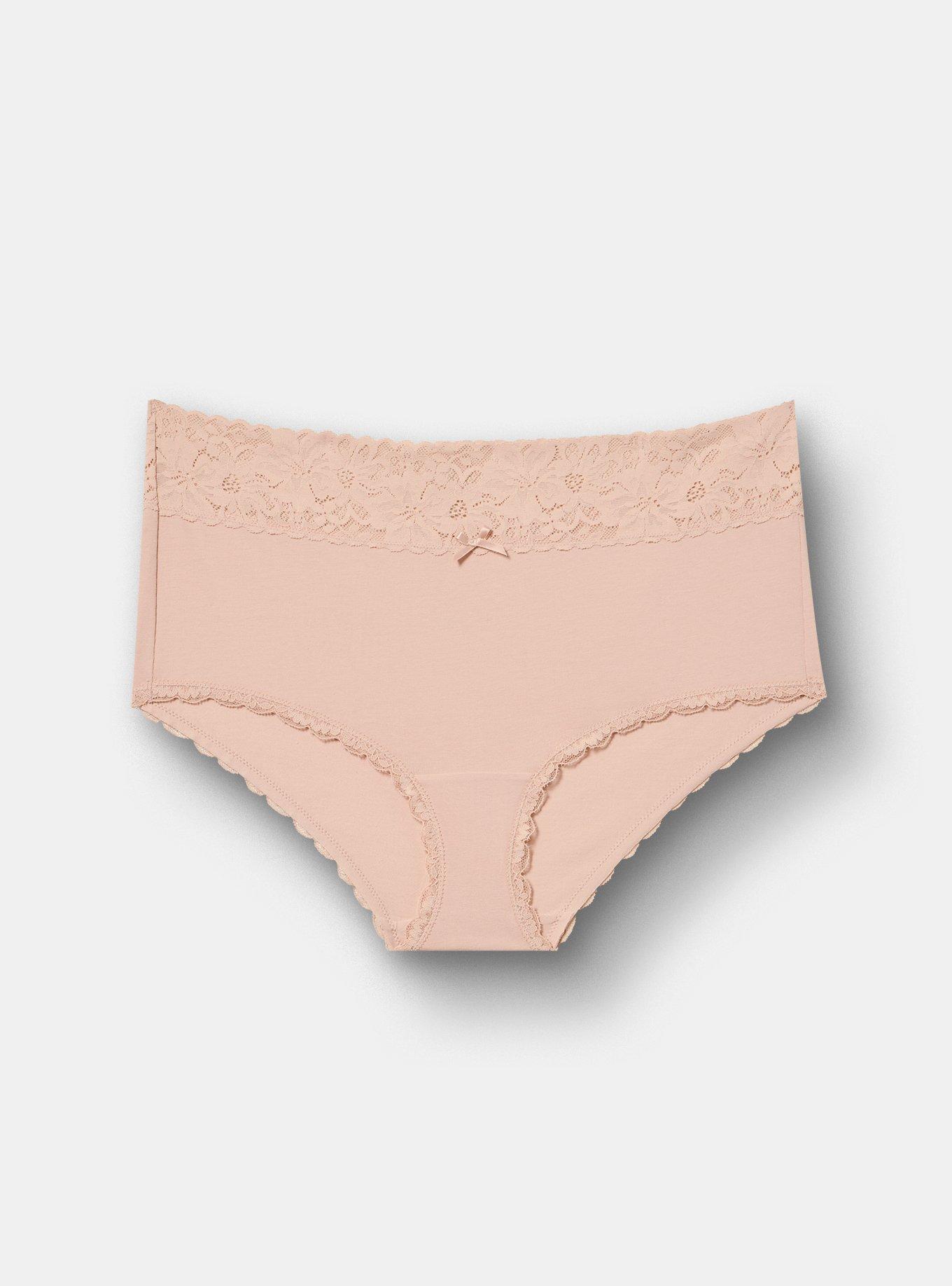 Plus Size Cotton Mid-Rise Lace Trim Brief Panty, ROSE DUST, hi-res