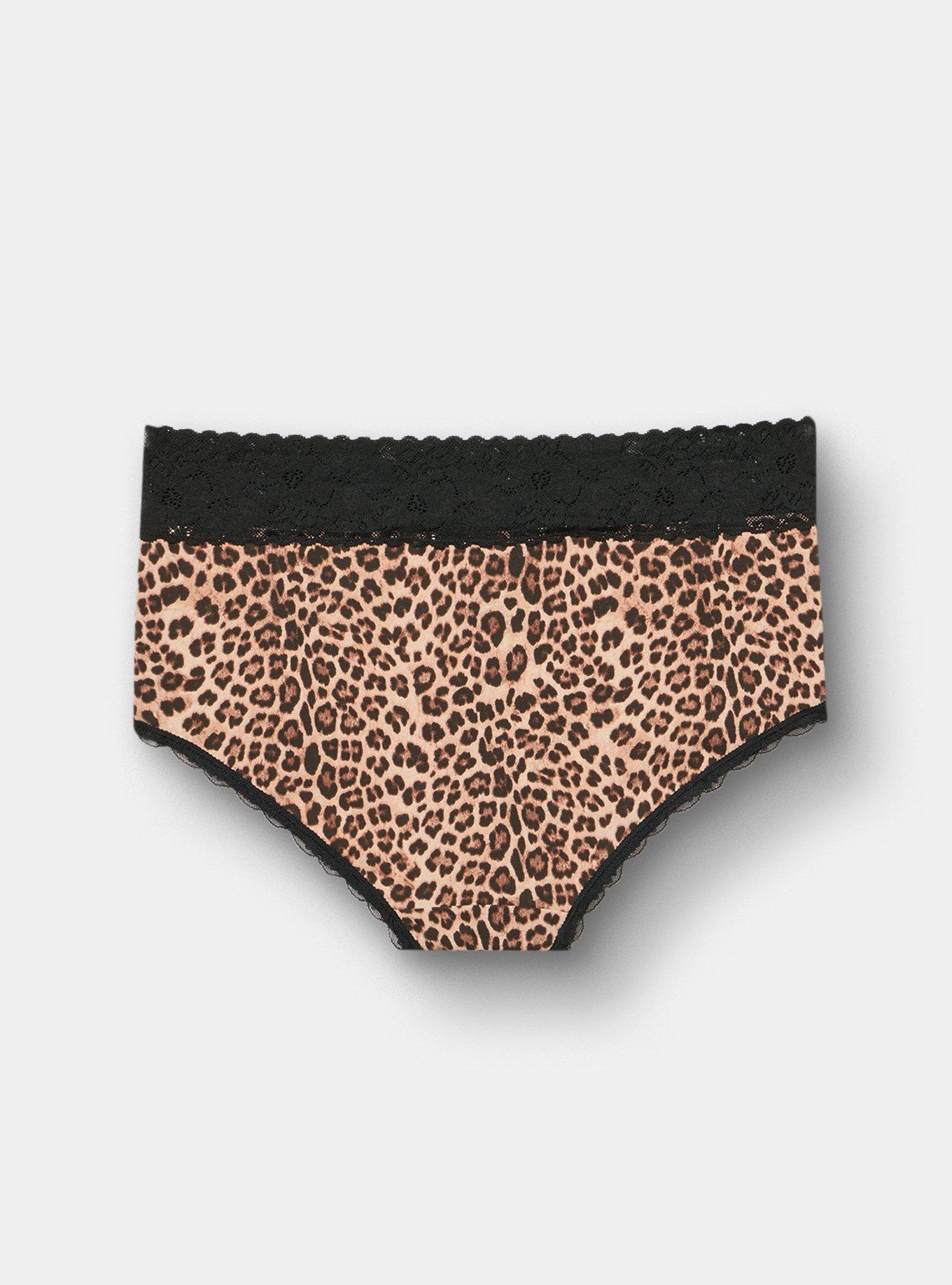 Cotton Mid-Rise Lace Trim Brief Panty, FIFTIES LEOPARD NEUTRAL, alternate