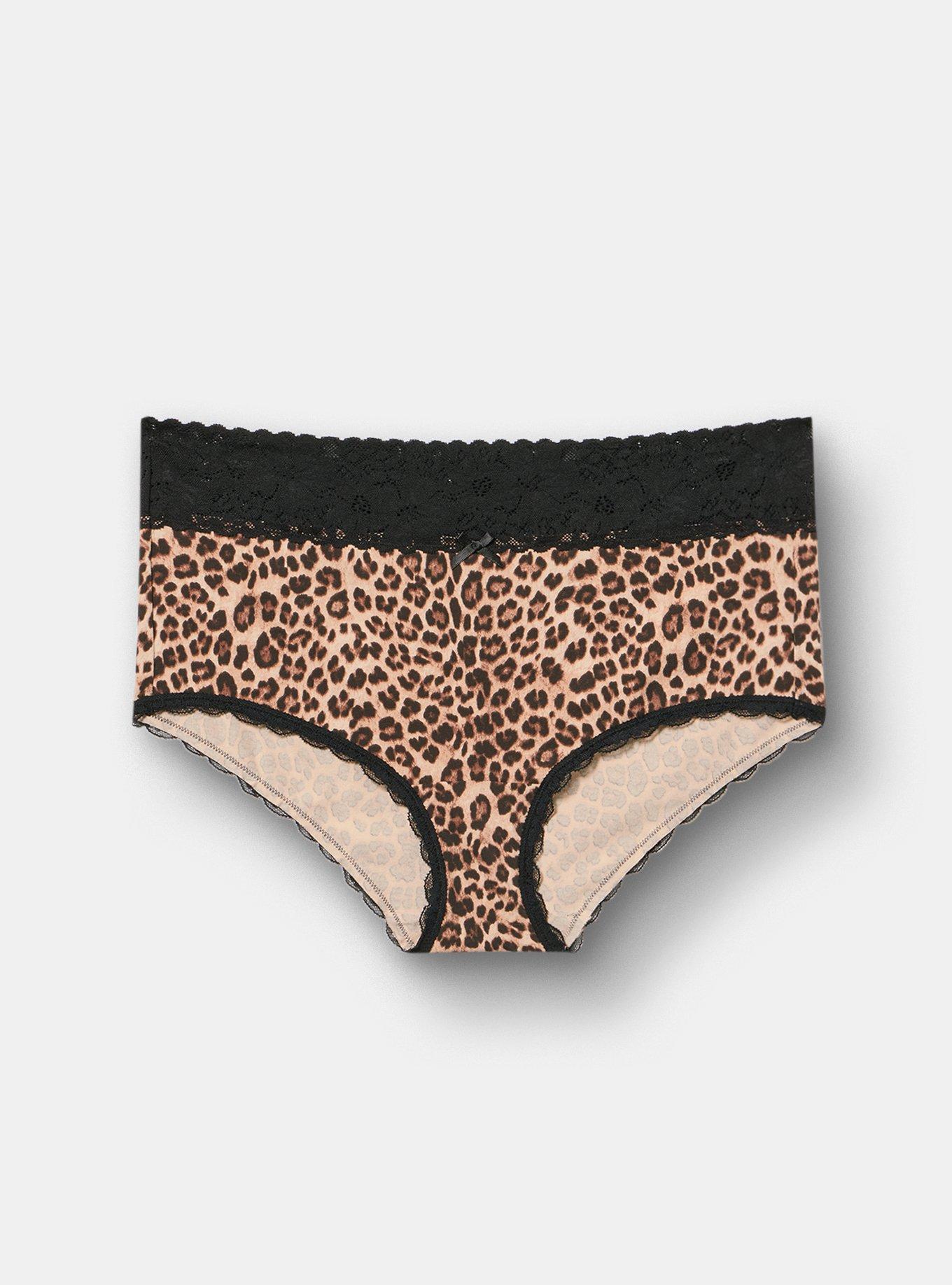 Cotton Mid-Rise Lace Trim Brief Panty, FIFTIES LEOPARD NEUTRAL, hi-res
