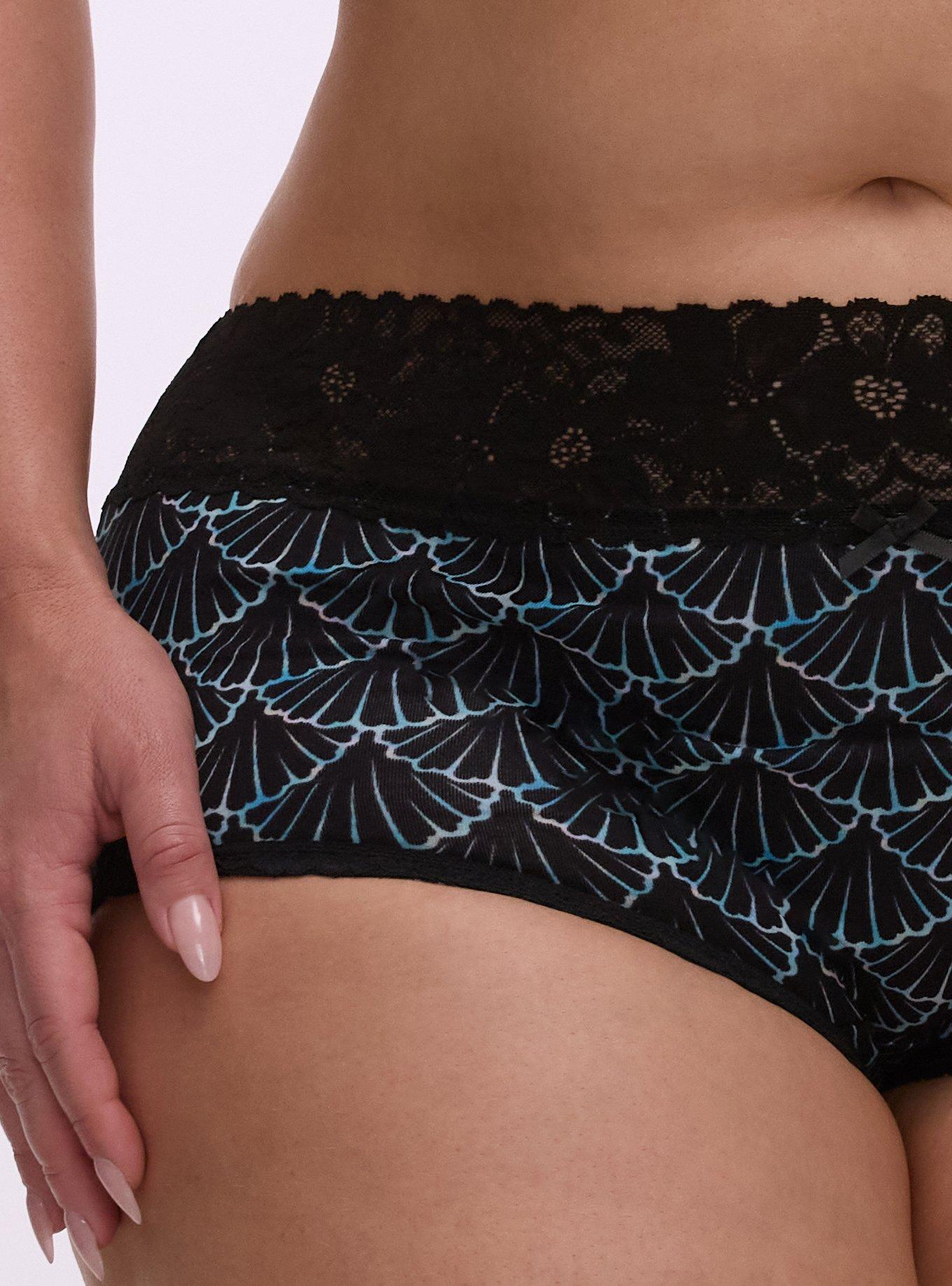 Cotton Mid-Rise Lace Trim Brief Panty, SHELL SCALES BLUE, alternate