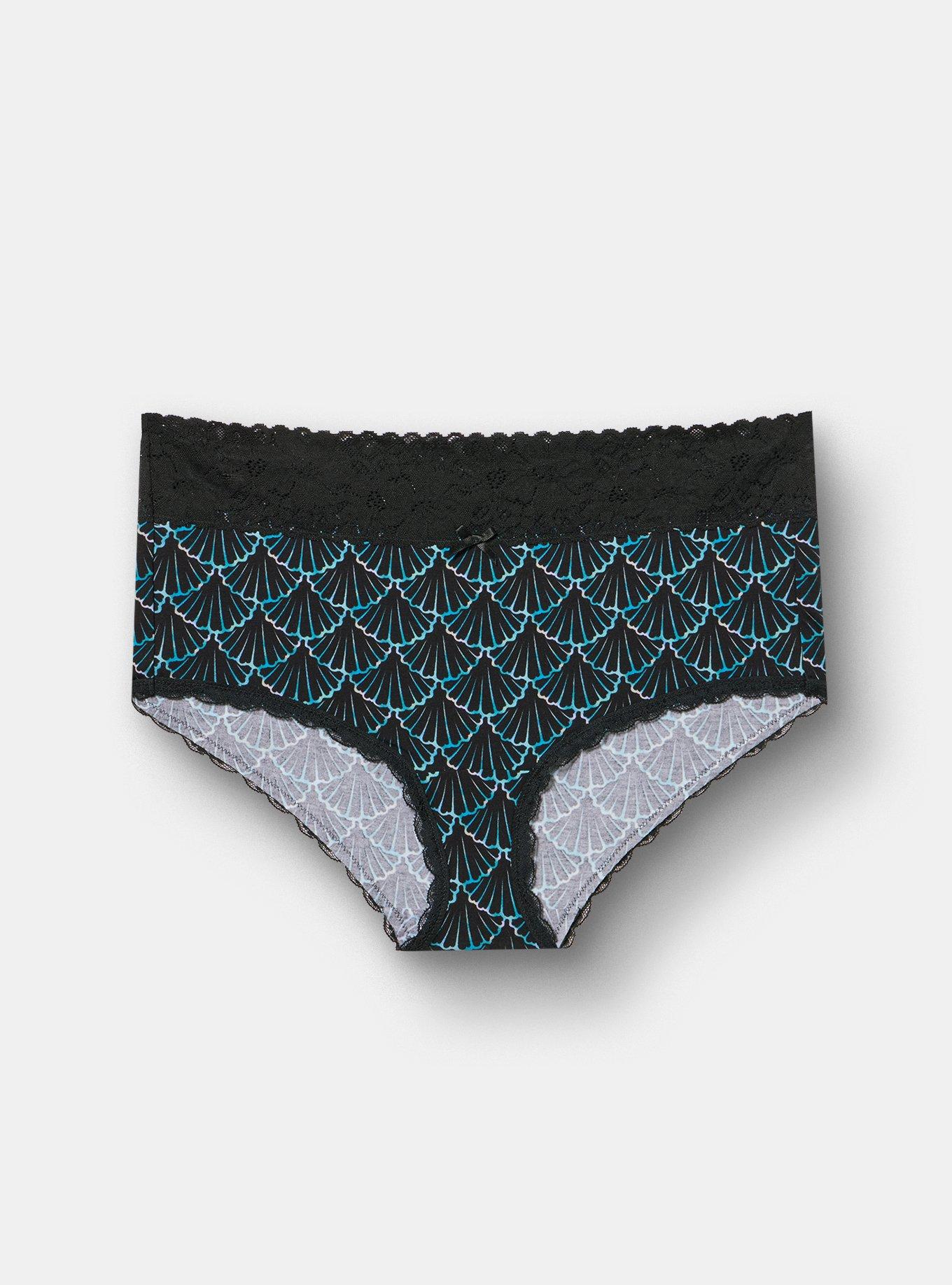 Cotton Mid-Rise Lace Trim Brief Panty, SHELL SCALES BLUE, hi-res