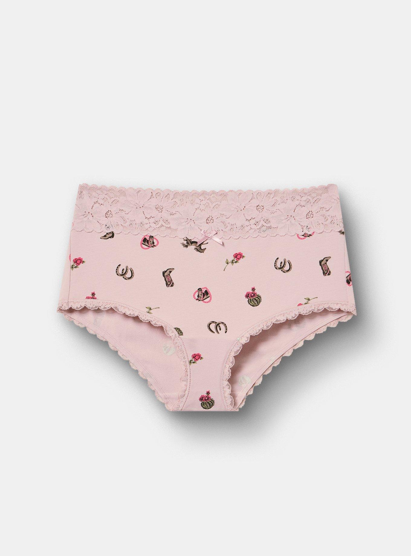 Cotton Mid-Rise Lace Trim Brief Panty, FRONTIER STRIPE LILAC, hi-res