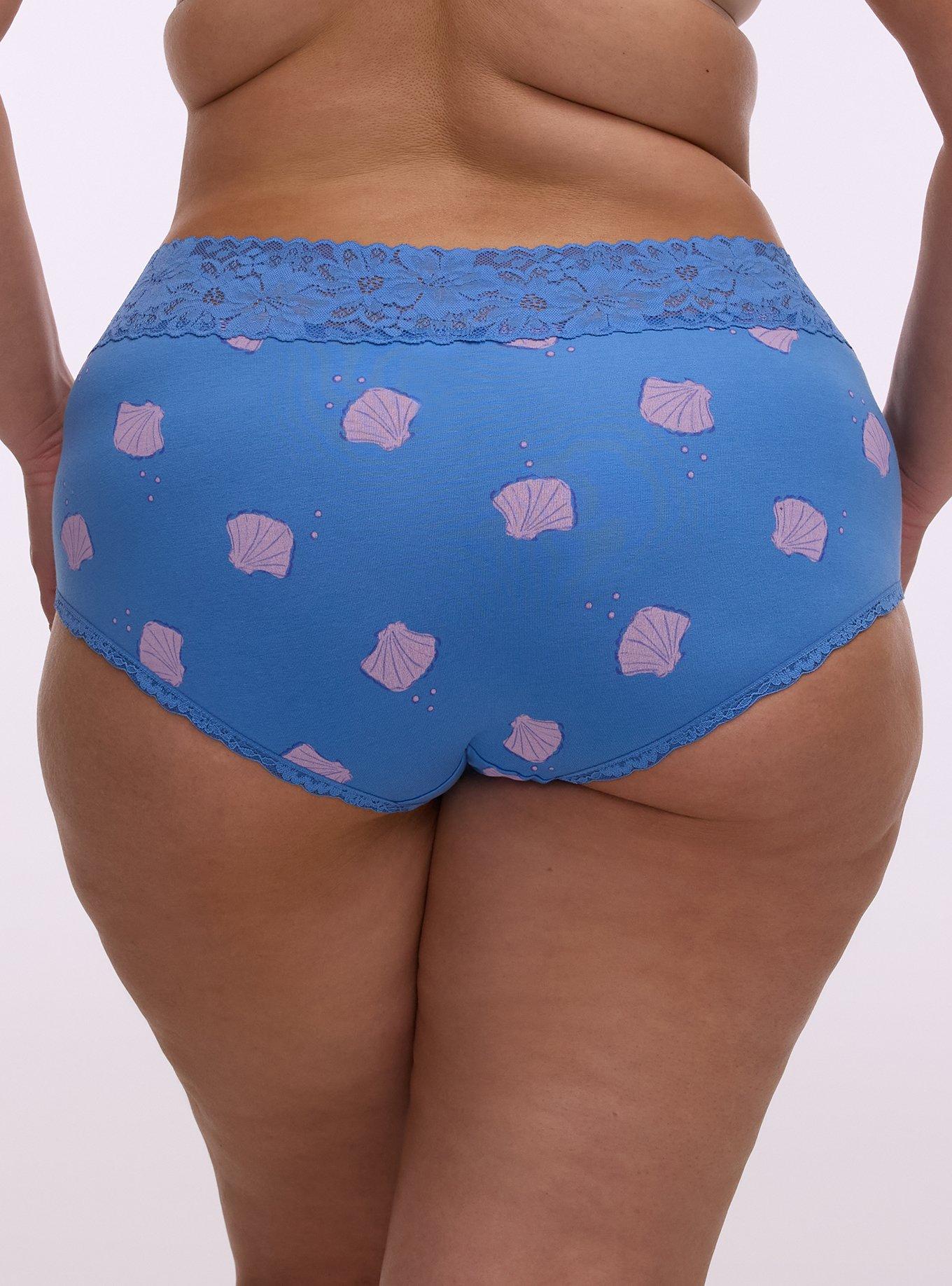 Cotton Mid-Rise Lace Trim Brief Panty, SIMPLE SHELLS BLUE, alternate
