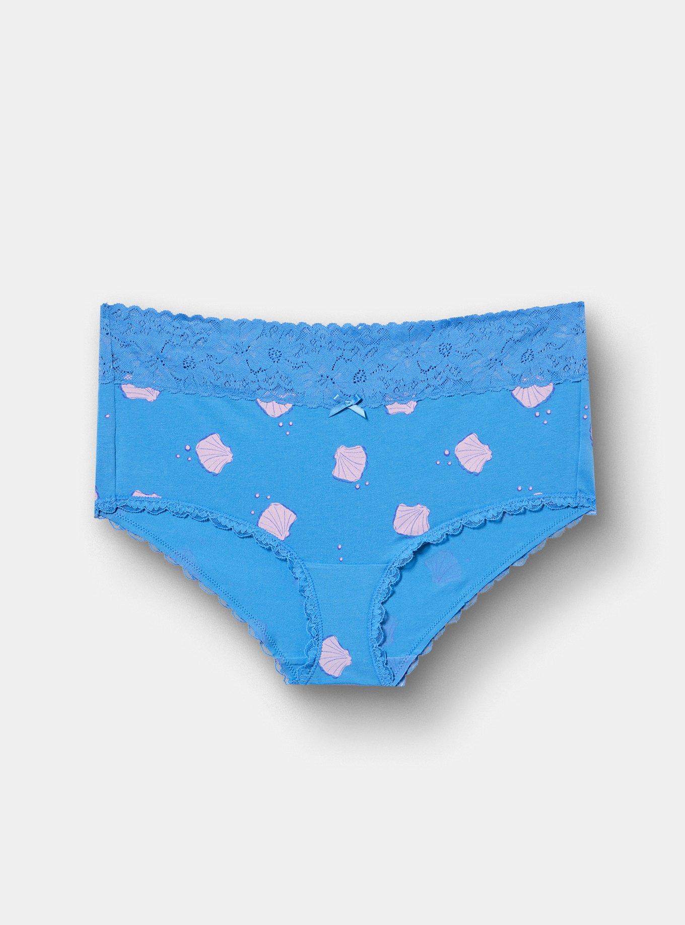 Cotton Mid-Rise Lace Trim Brief Panty, SIMPLE SHELLS BLUE, hi-res
