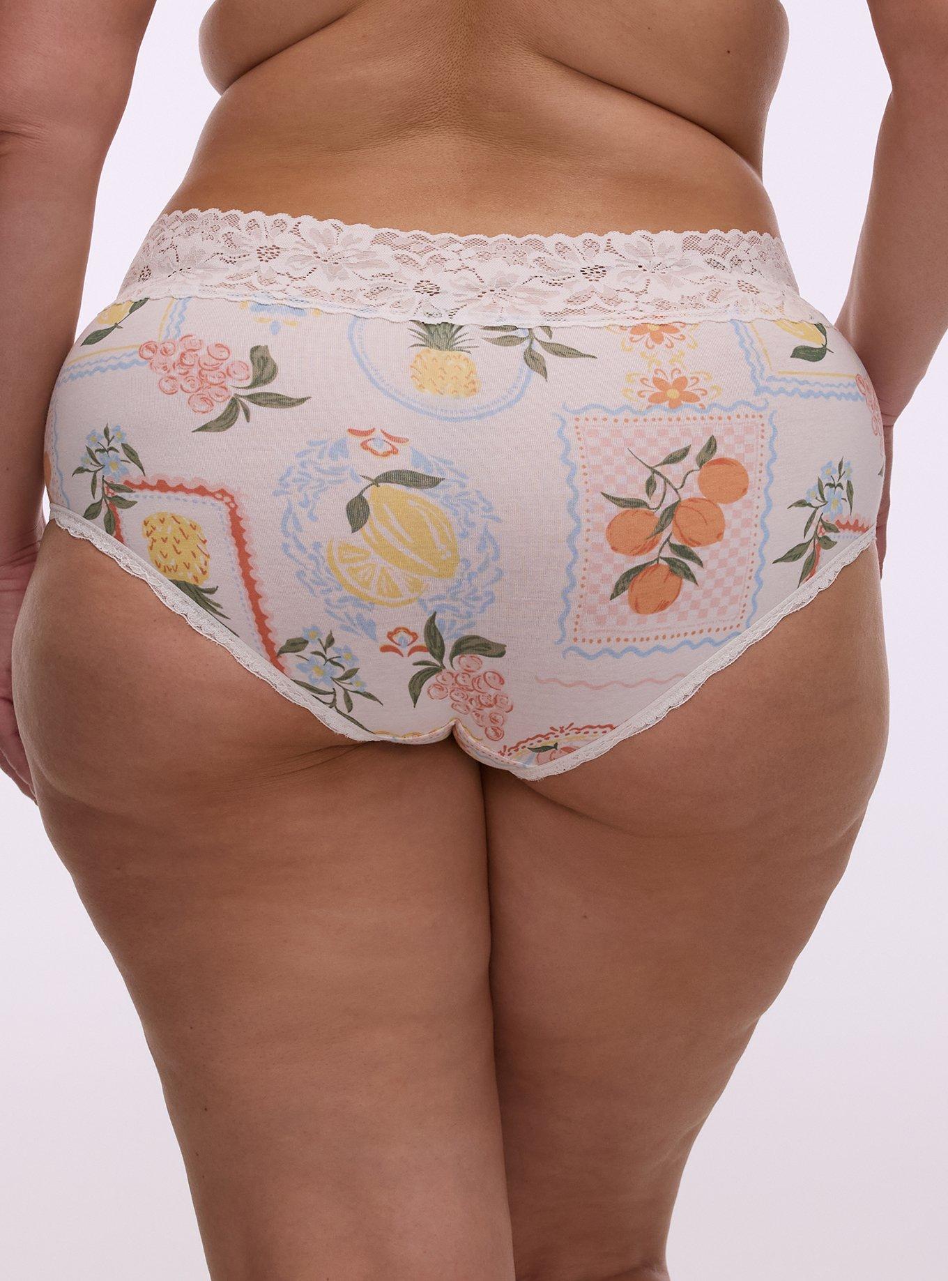 Cotton Mid-Rise Lace Trim Brief Panty, FRUIT STAMPS WHITE, alternate