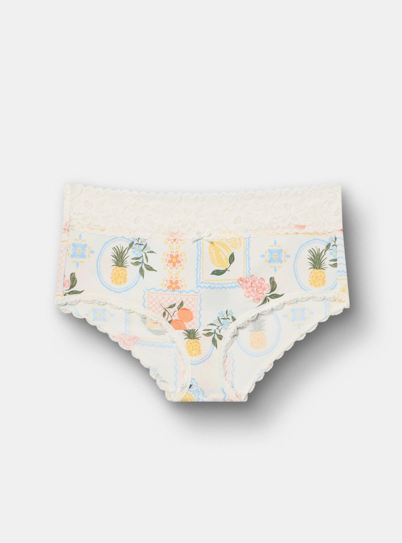 Cotton Mid-Rise Lace Trim Brief Panty, FRUIT STAMPS WHITE, hi-res