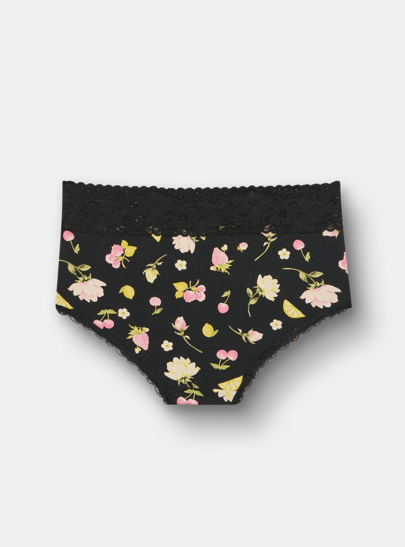 Cotton Mid-Rise Lace Trim Brief Panty, BOP CONVERSATIONAL BLACK, alternate