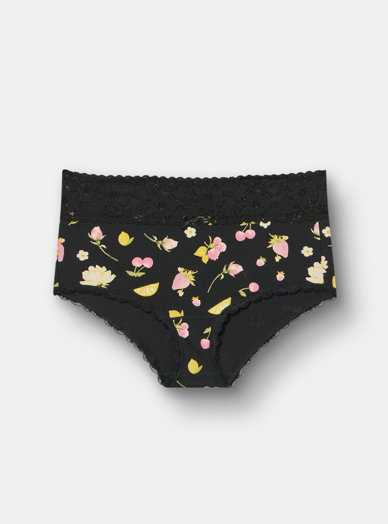 Cotton Mid-Rise Lace Trim Brief Panty, BOP CONVERSATIONAL BLACK, hi-res