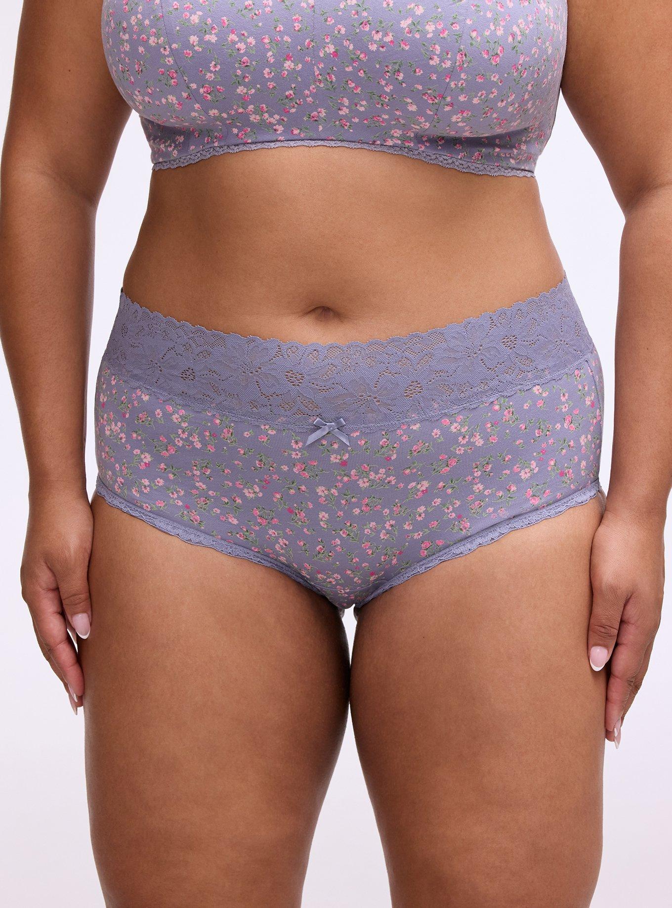 Cotton Mid-Rise Lace Trim Brief Panty, BABY DITSY FLORAL PURPLE, alternate