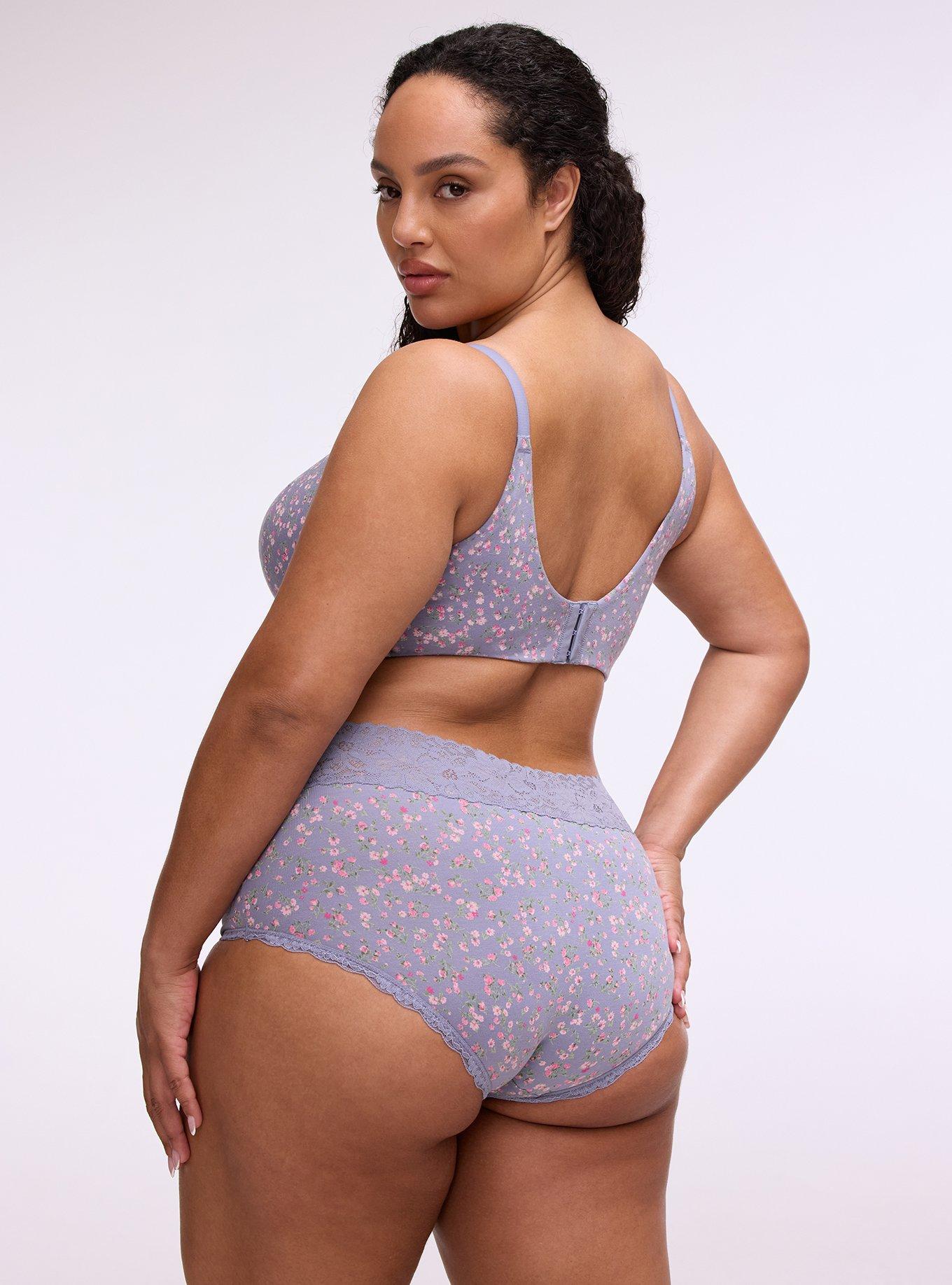 Cotton Mid-Rise Lace Trim Brief Panty, BABY DITSY FLORAL PURPLE, alternate