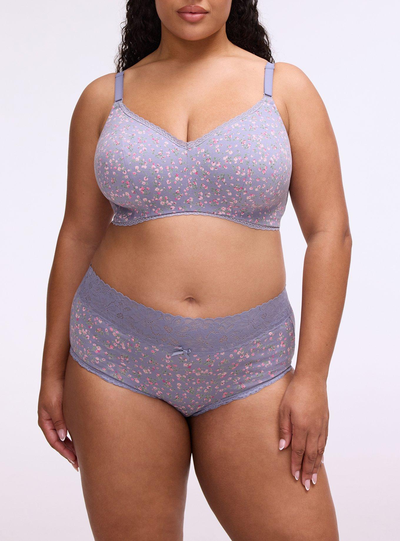 Cotton Mid-Rise Lace Trim Brief Panty, BABY DITSY FLORAL PURPLE, alternate