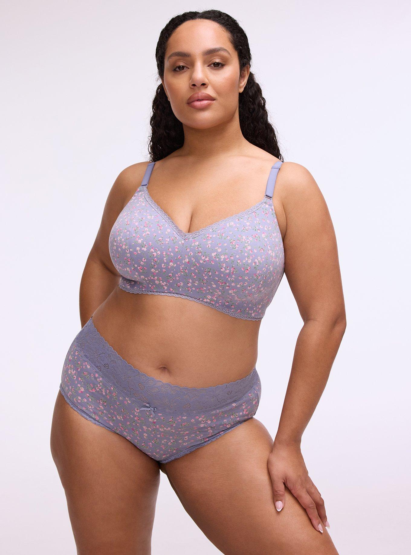 Cotton Mid-Rise Lace Trim Brief Panty, BABY DITSY FLORAL PURPLE, hi-res