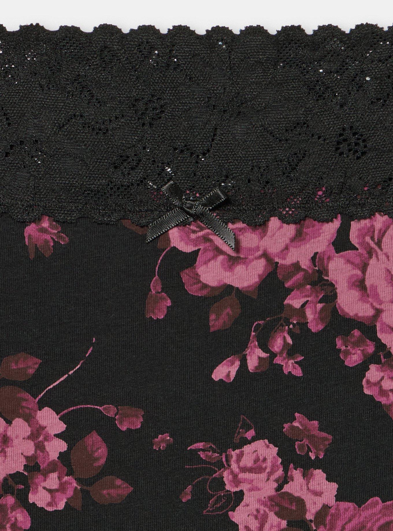 Cotton Mid-Rise Lace Trim Brief Panty, SEASONAL ROSES FLORAL BLACK, alternate