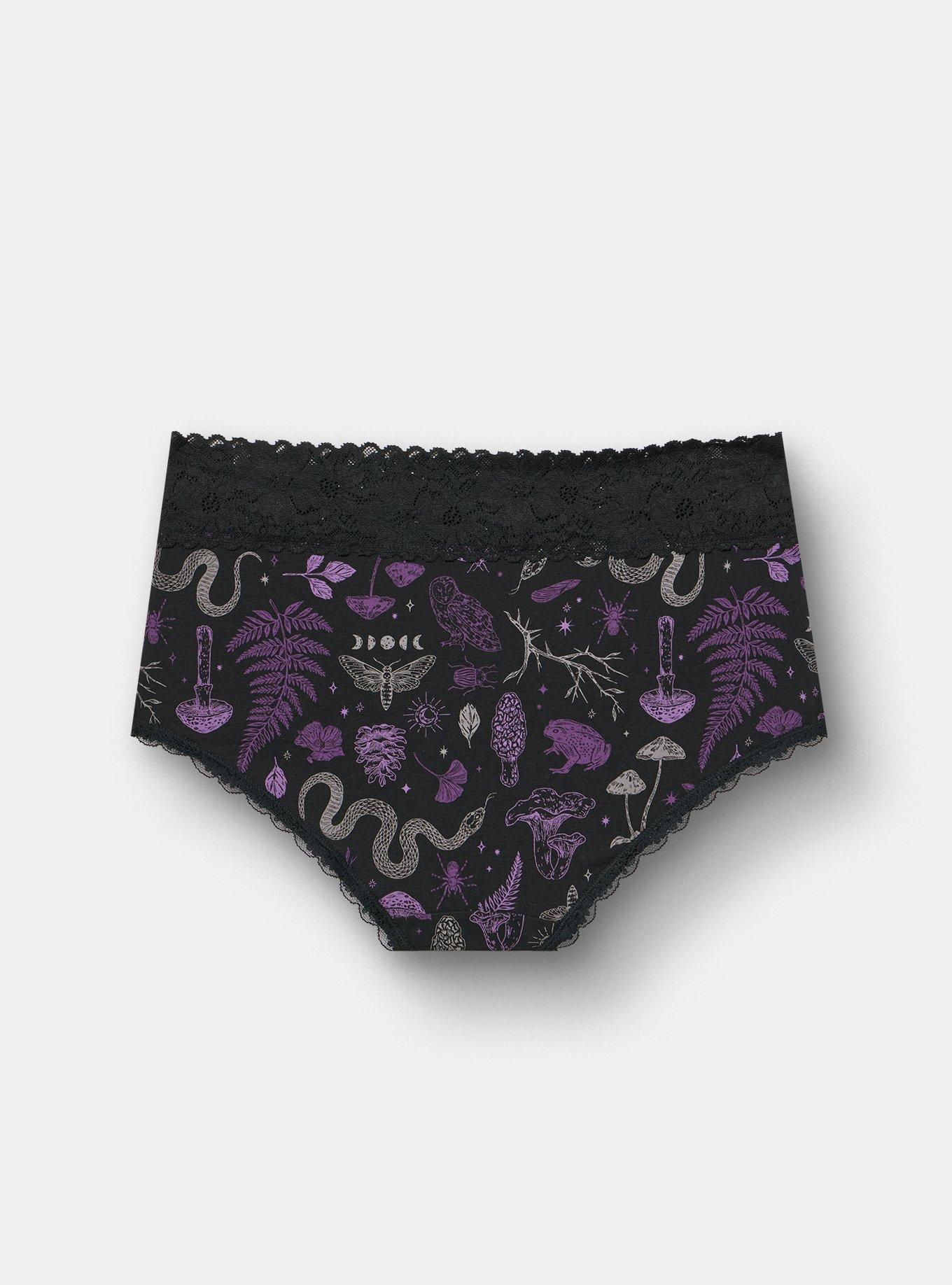 Plus Size Cotton Mid-Rise Lace Trim Brief Panty, INTO THE WOODS MULTI, alternate