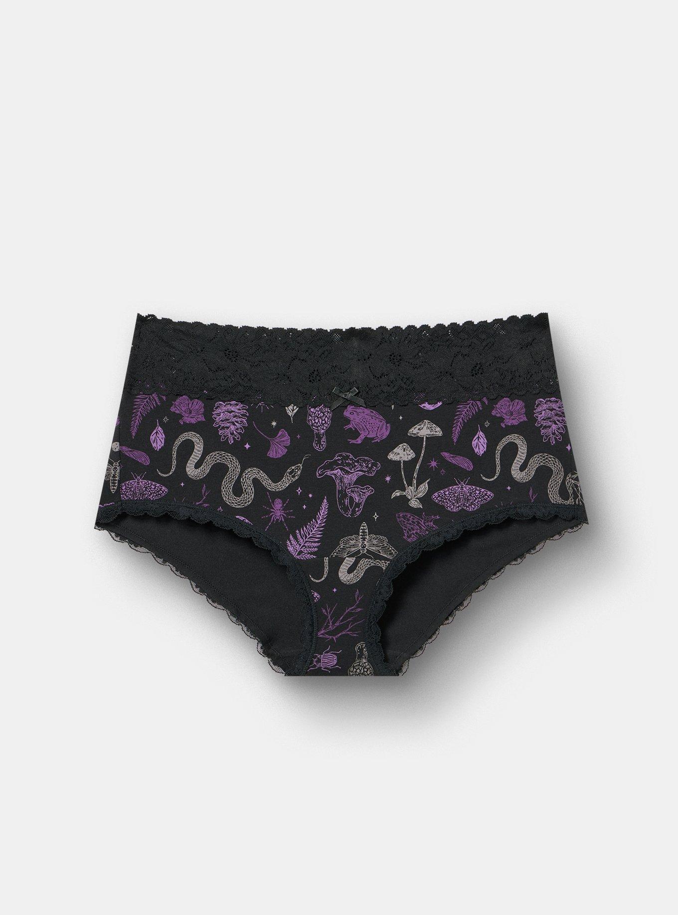 Plus Size Cotton Mid-Rise Lace Trim Brief Panty, INTO THE WOODS MULTI, hi-res