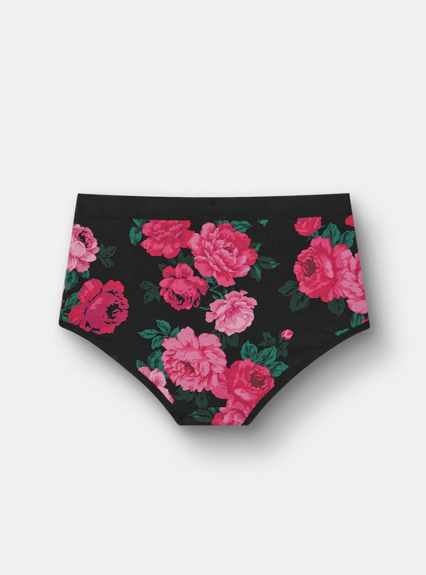 Cotton Mid-Rise Brief Panty, TRADITIONAL ROSES HOT PINK, alternate