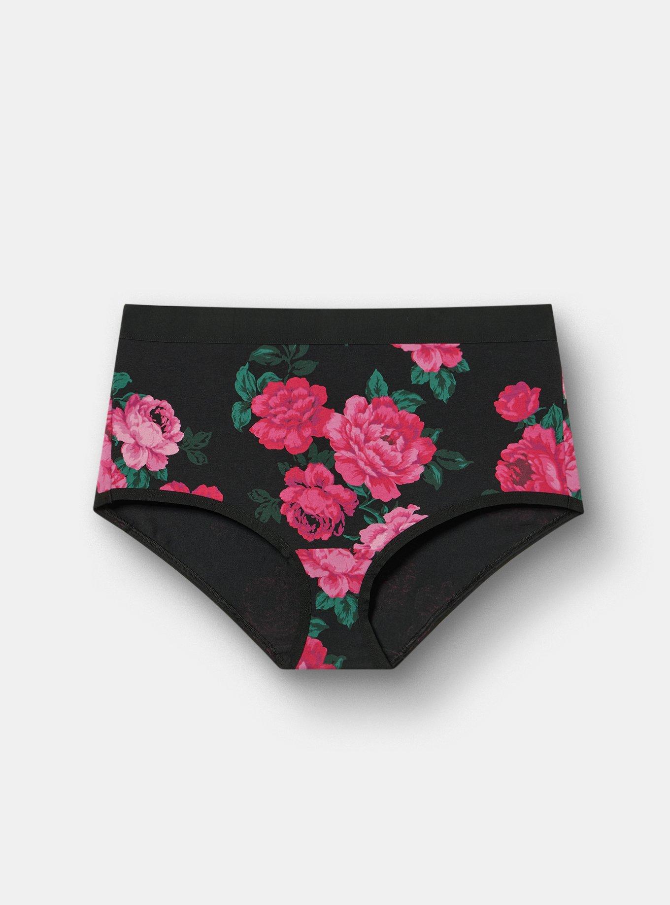 Cotton Mid-Rise Brief Panty, TRADITIONAL ROSES HOT PINK, hi-res