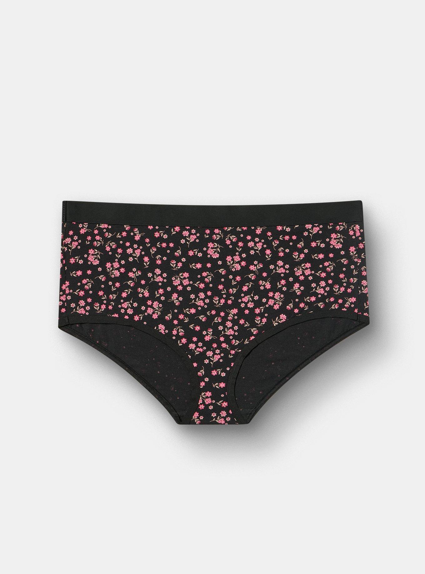 Cotton Mid-Rise Brief Panty, WISH FLORAL BLACK, hi-res