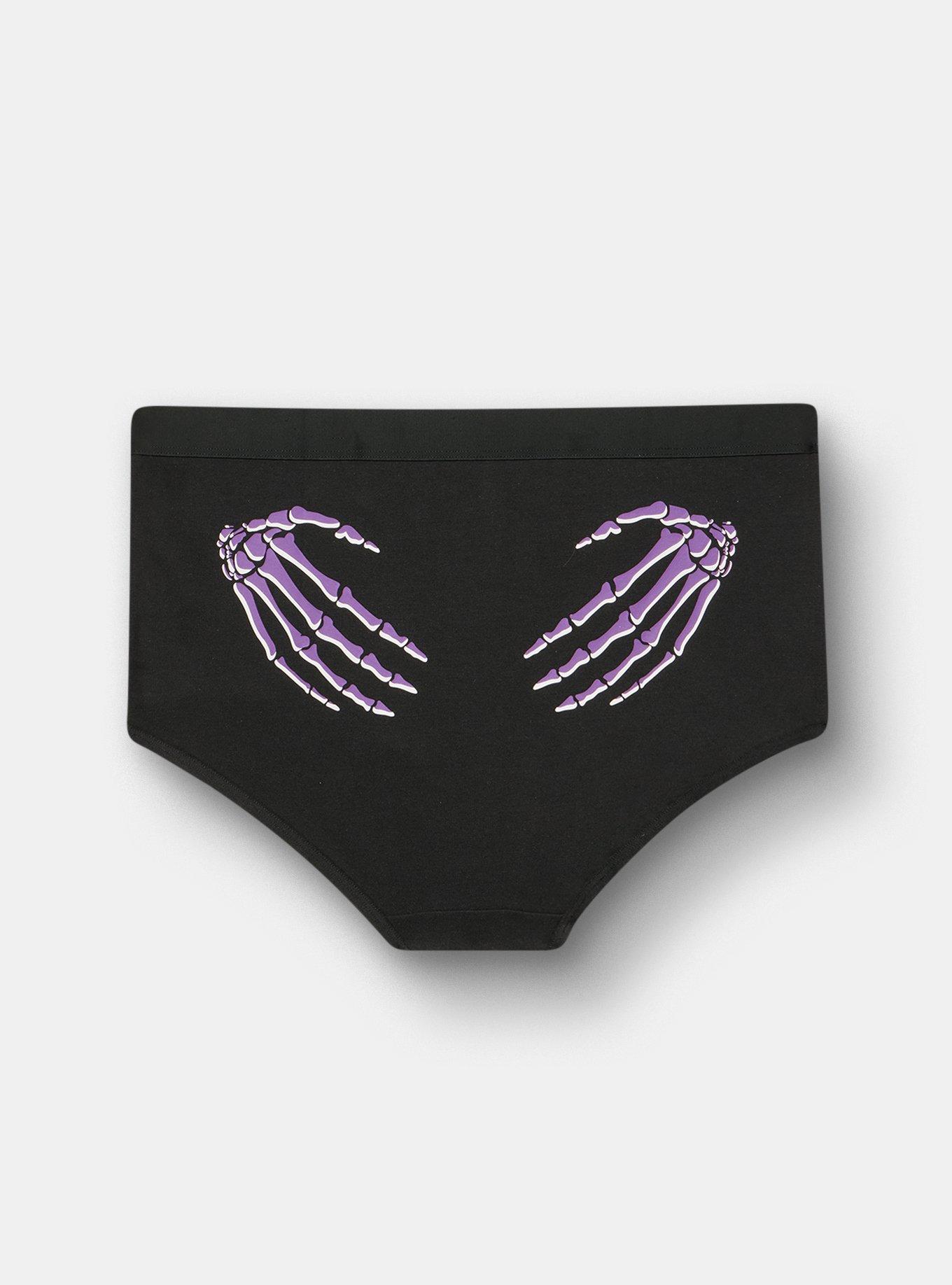 Cotton Mid-Rise Brief Panty, LOWER SKELETON HANDS PURPLE, alternate