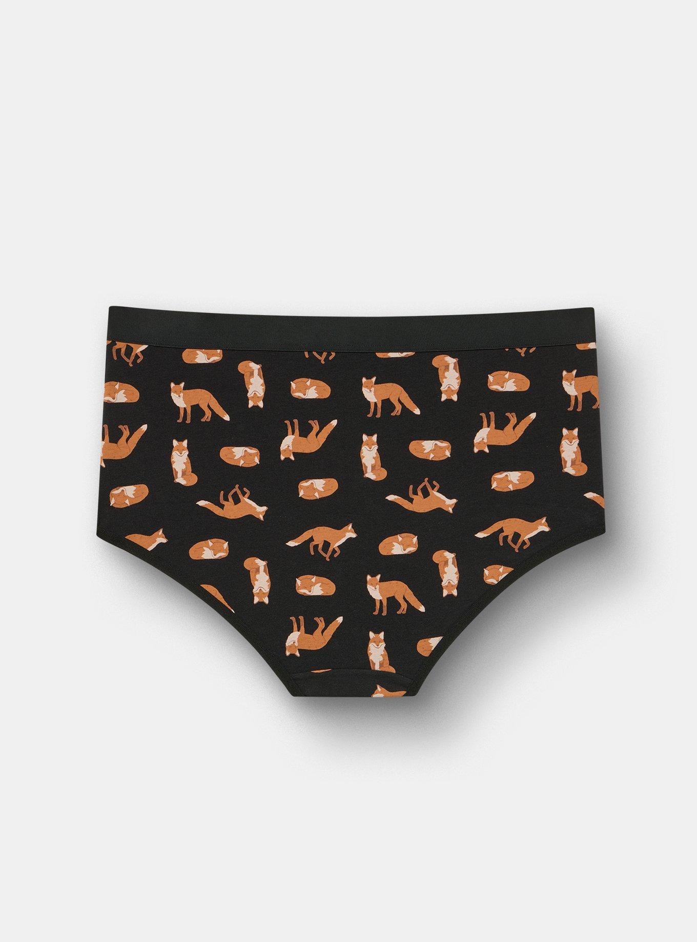 Plus Size Cotton Mid-Rise Brief Panty, FOXY TROT BLACK, alternate