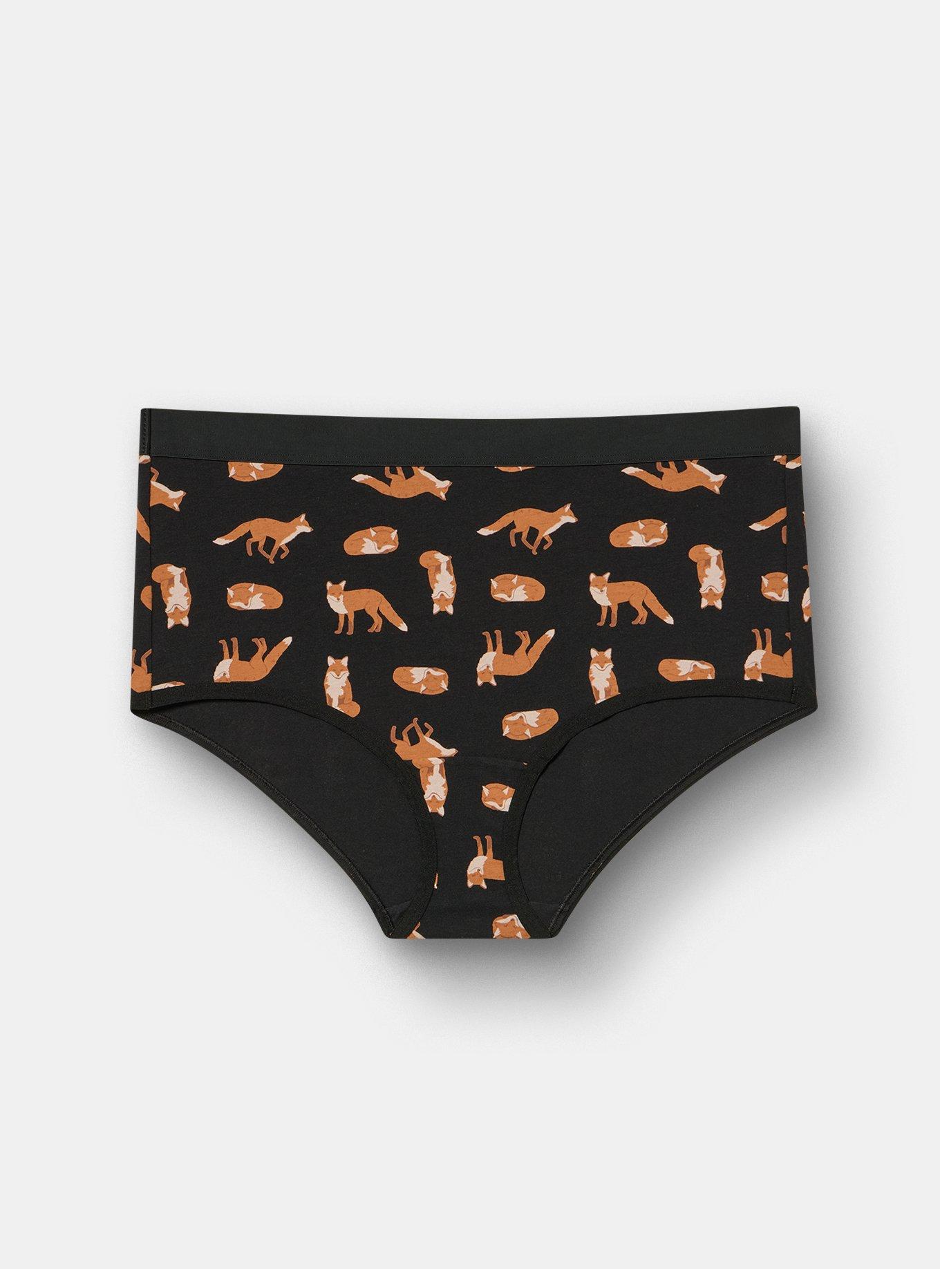 Plus Size Cotton Mid-Rise Brief Panty, FOXY TROT BLACK, hi-res