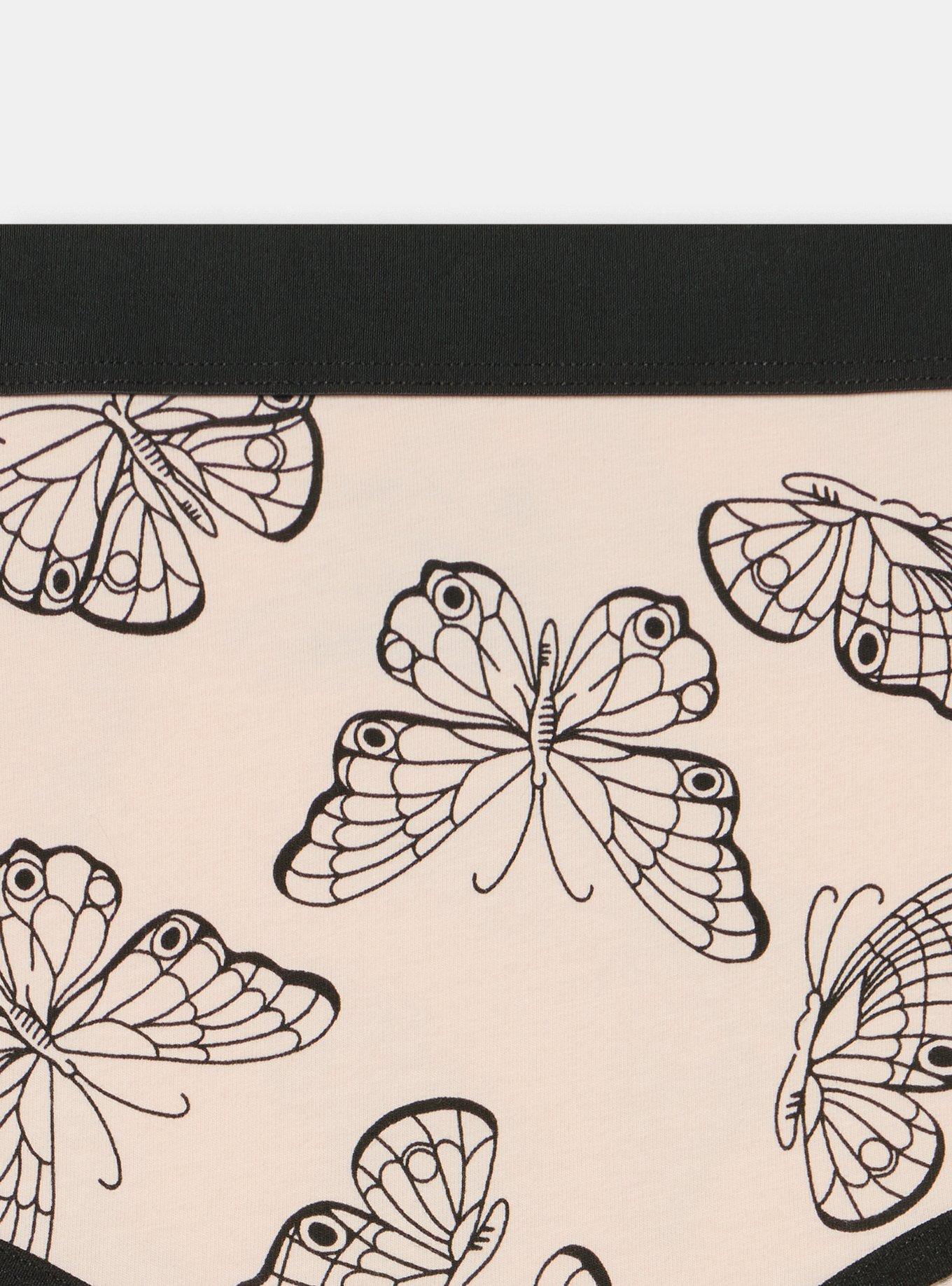 Plus Size Cotton Mid-Rise Brief Panty, DELICATE BUTTERFLIES PEACH, alternate