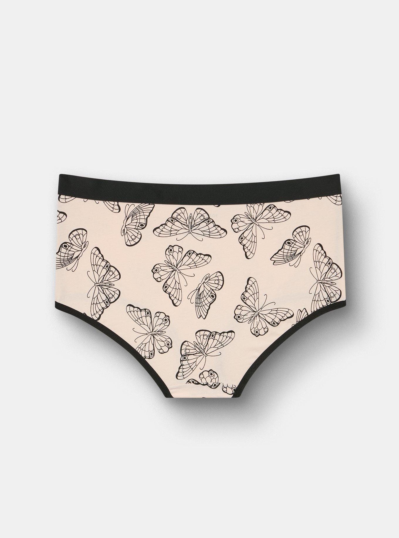 Plus Size Cotton Mid-Rise Brief Panty, DELICATE BUTTERFLIES PEACH, alternate