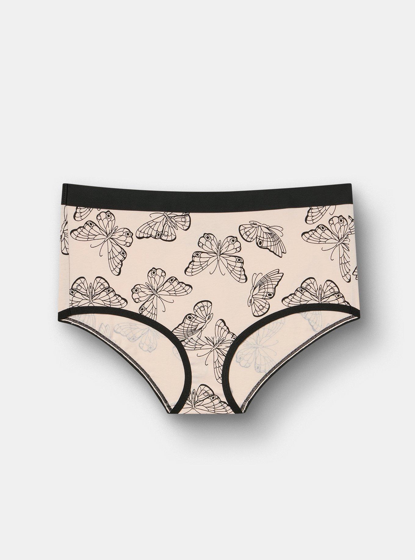Plus Size Cotton Mid-Rise Brief Panty, DELICATE BUTTERFLIES PEACH, hi-res