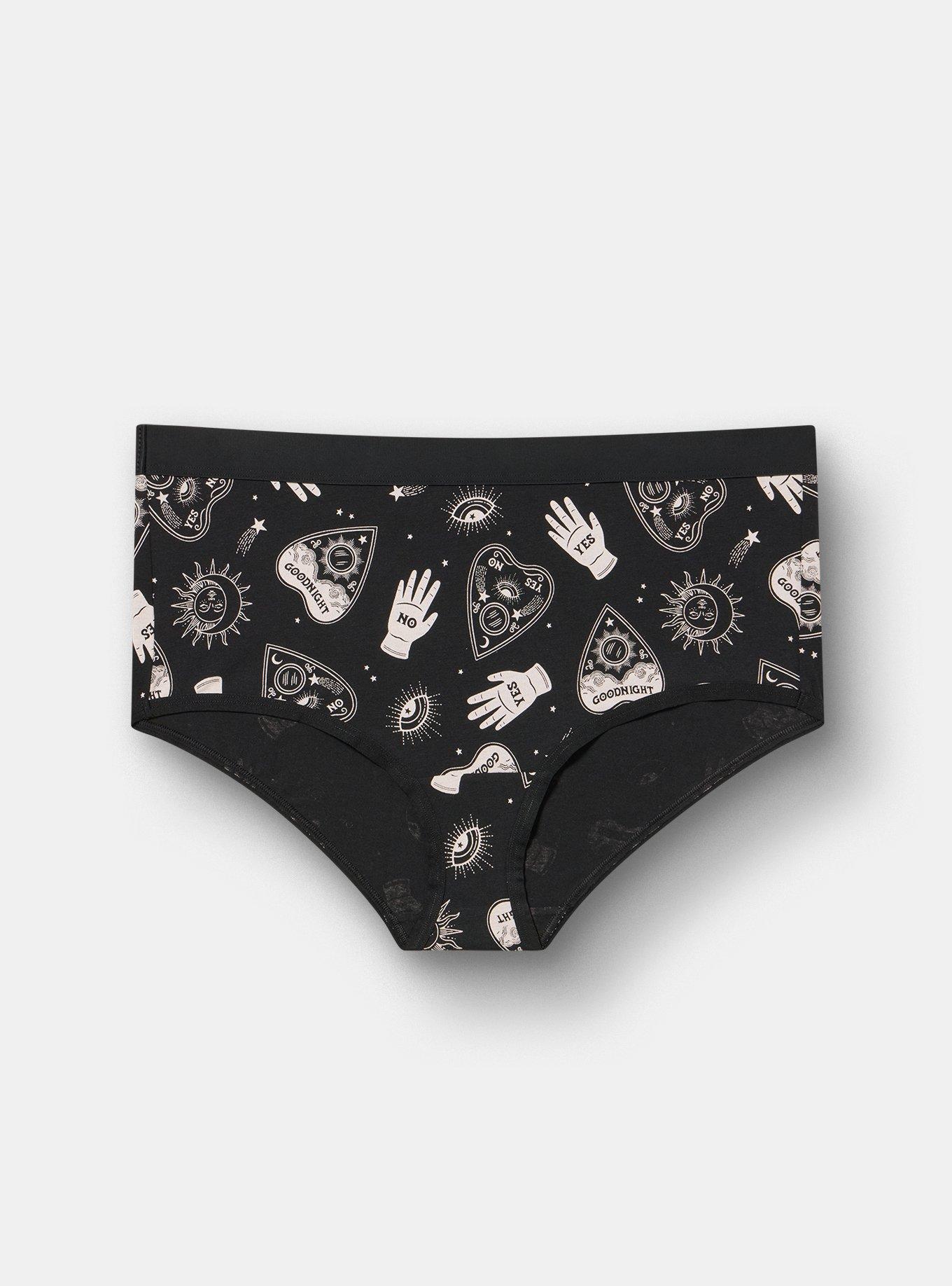 Plus Size Cotton Mid-Rise Brief Panty, SPIRIT BOARD BLACK, hi-res