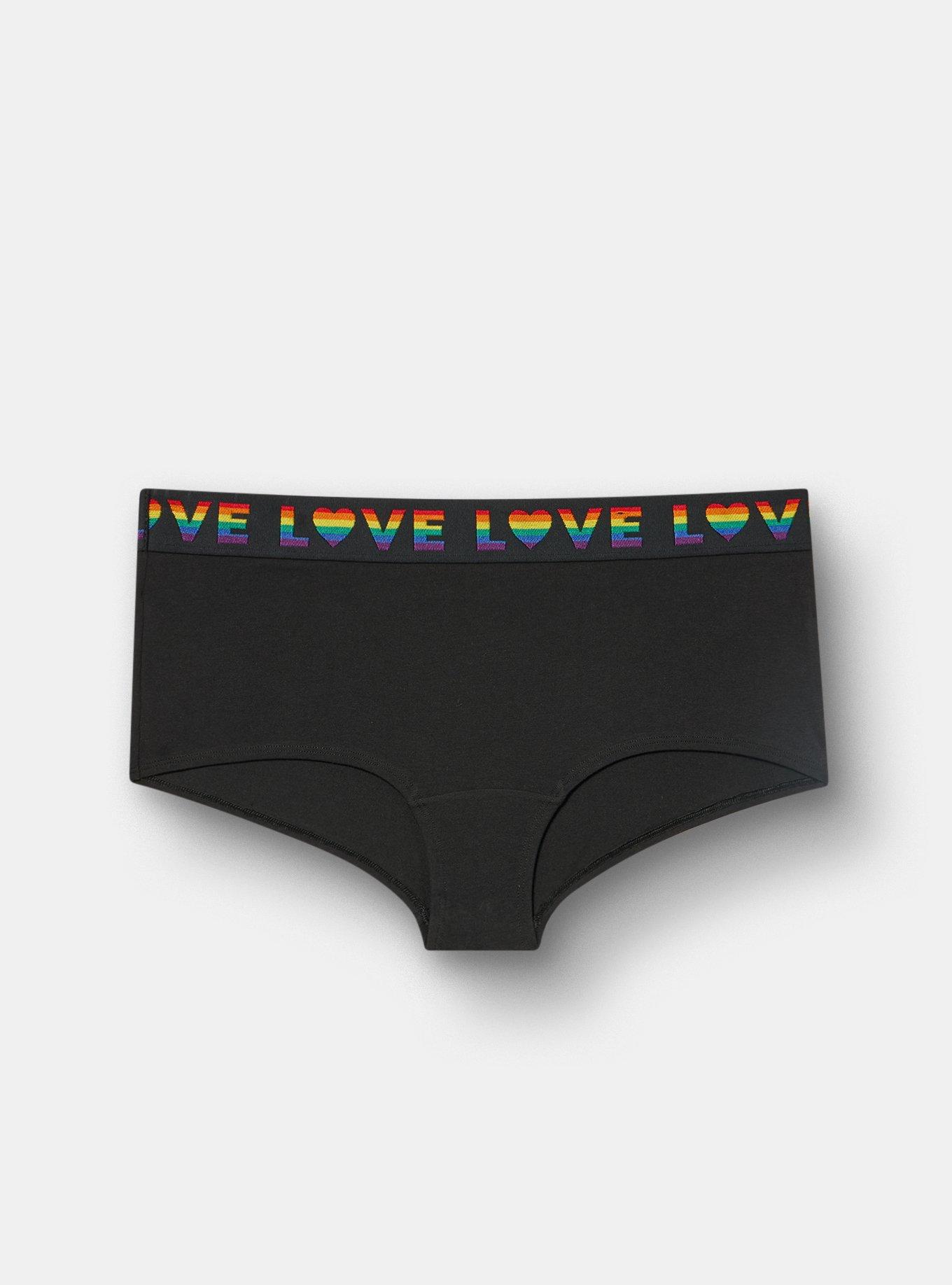 Love Logo Mid-Rise Cotton Boyshort Panty, RICH BLACK, hi-res