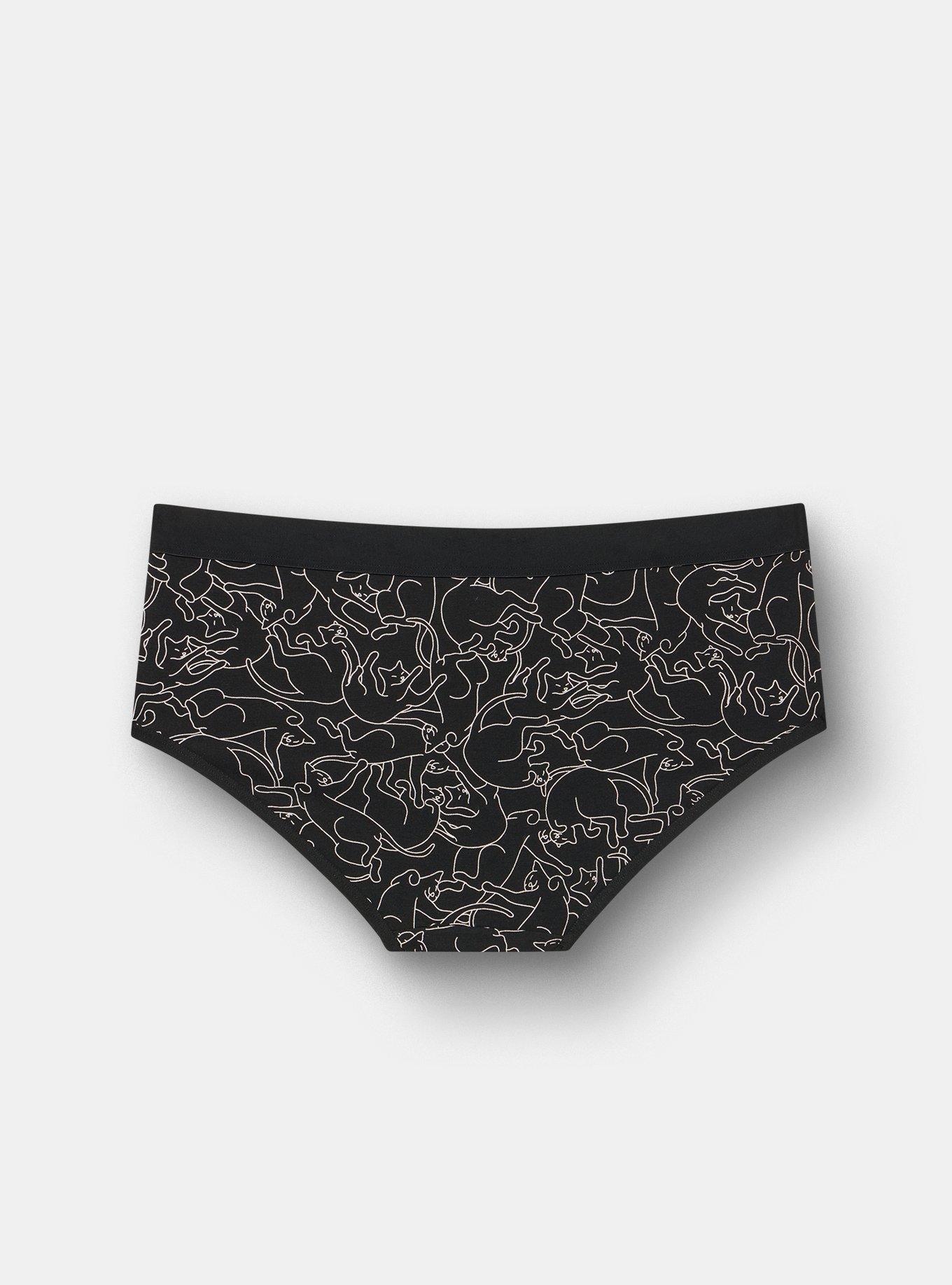 Cotton Mid-Rise Hipster Panty, OUTLINED CATS BLACK, alternate