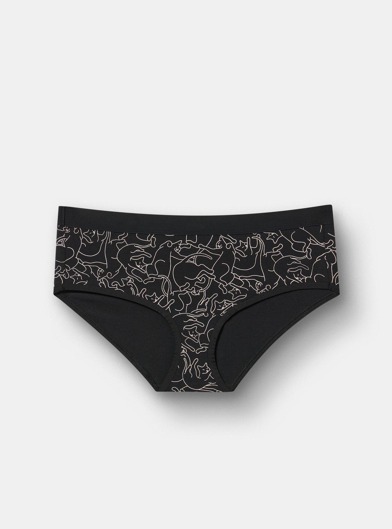 Cotton Mid-Rise Hipster Panty, OUTLINED CATS BLACK, hi-res