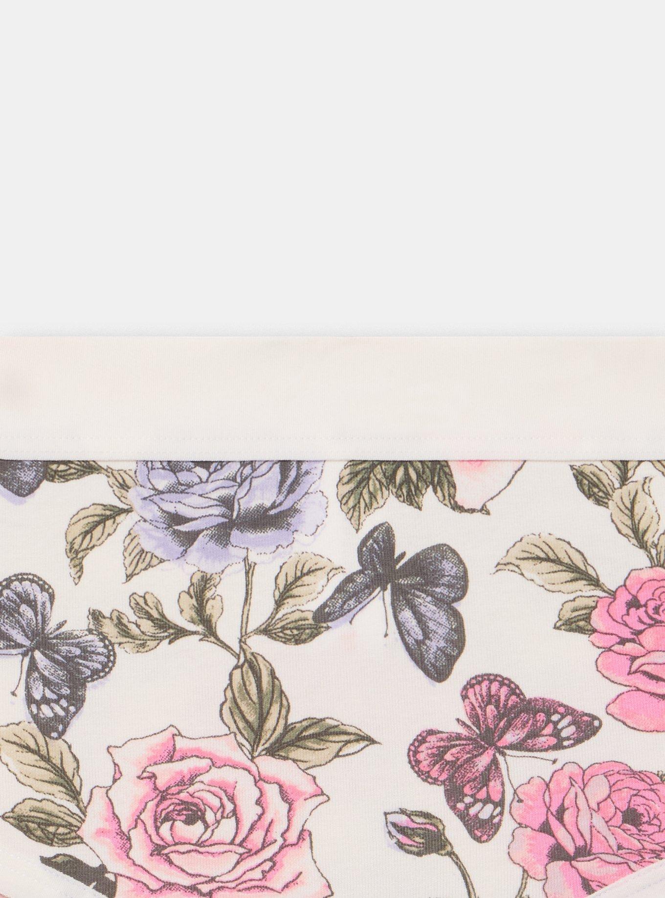 Cotton Mid-Rise Hipster Panty, BUTTERFLY ROSES FLORAL WHITE, alternate