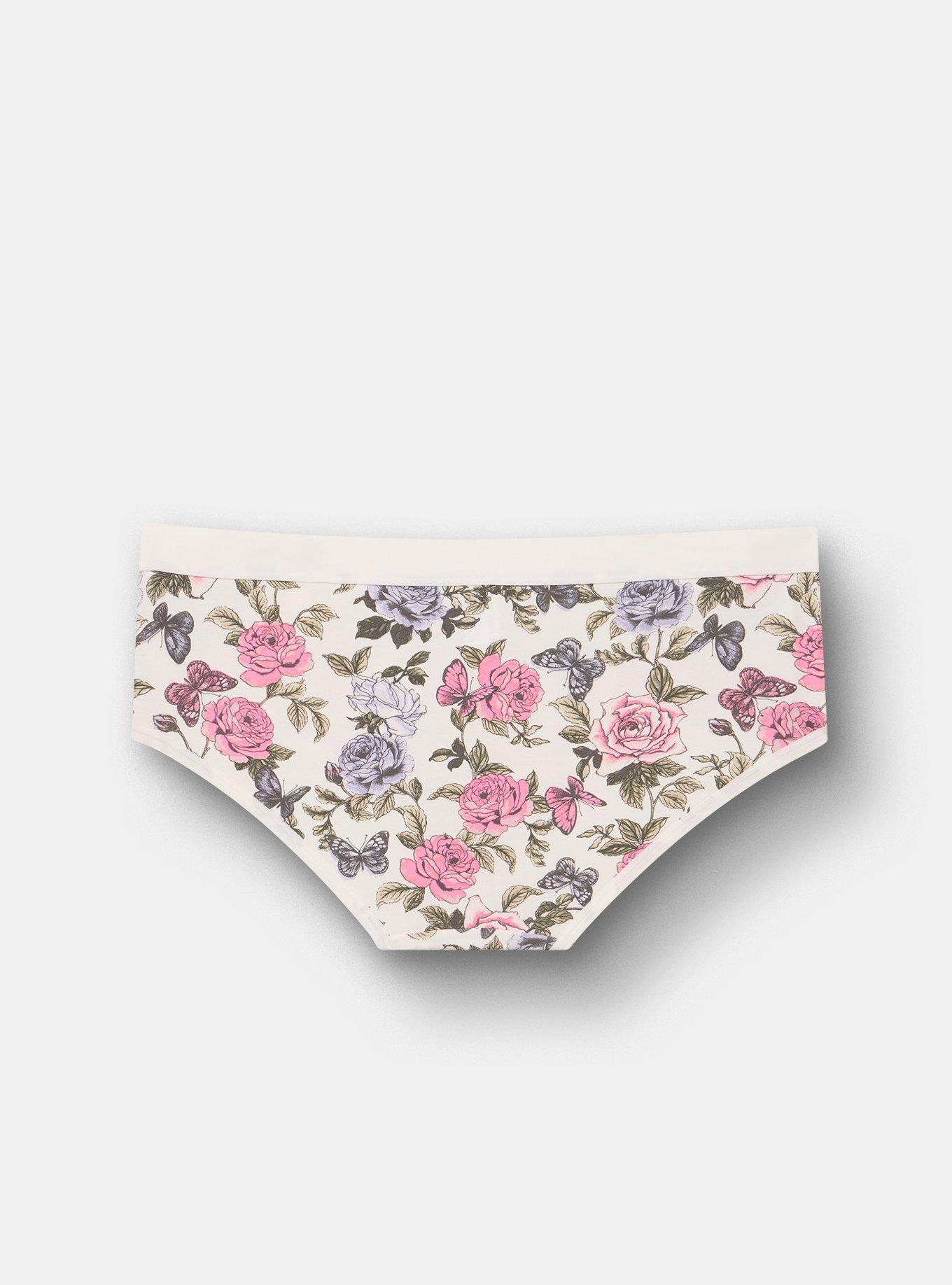 Cotton Mid-Rise Hipster Panty, BUTTERFLY ROSES FLORAL WHITE, alternate