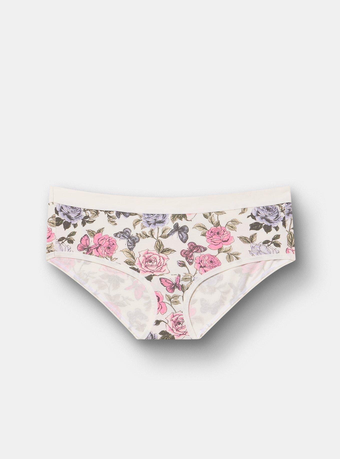 Cotton Mid-Rise Hipster Panty, BUTTERFLY ROSES FLORAL WHITE, hi-res