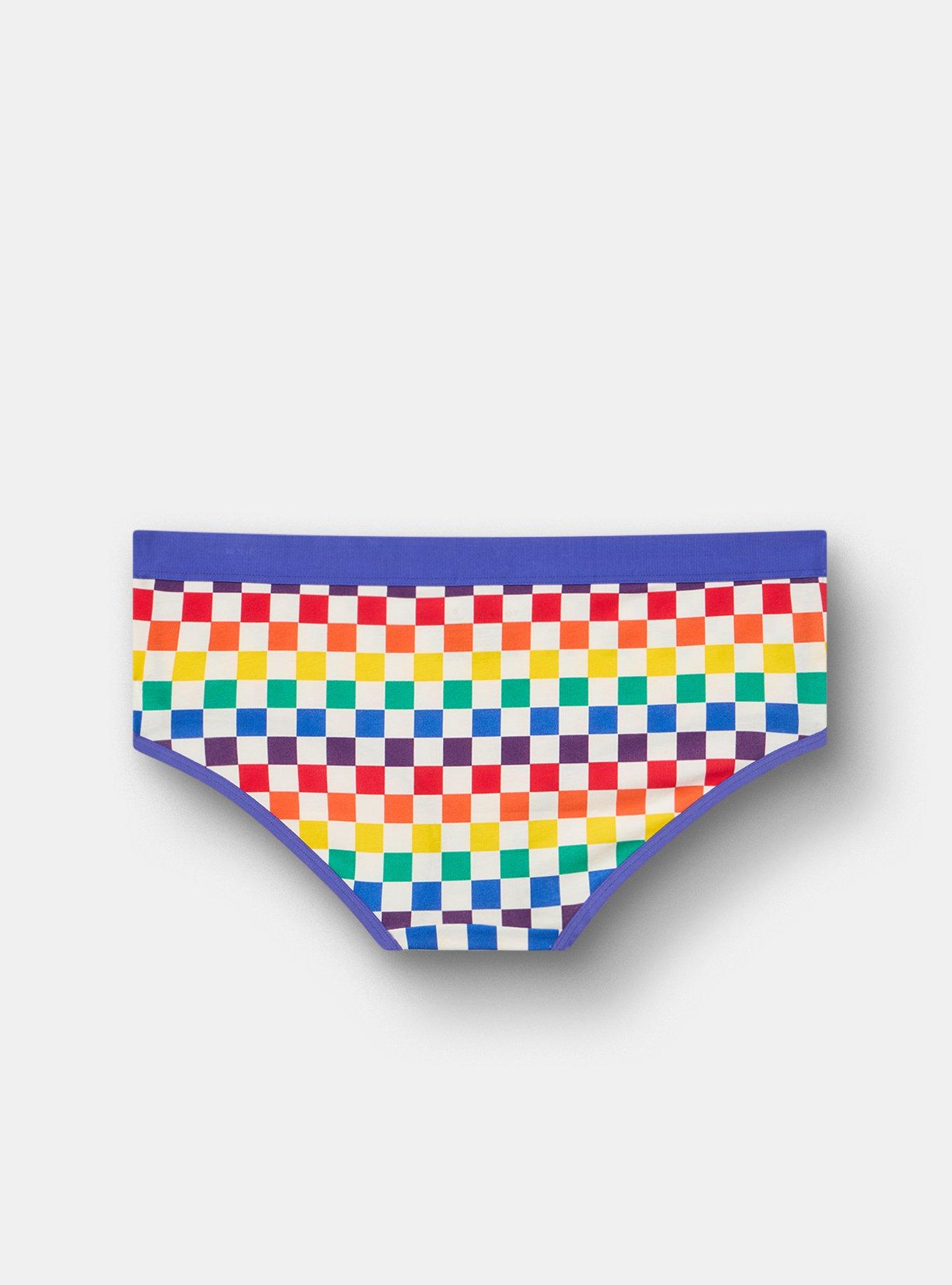 Cotton Mid-Rise Hipster Panty, RAINBOW CHECK WHITE, alternate